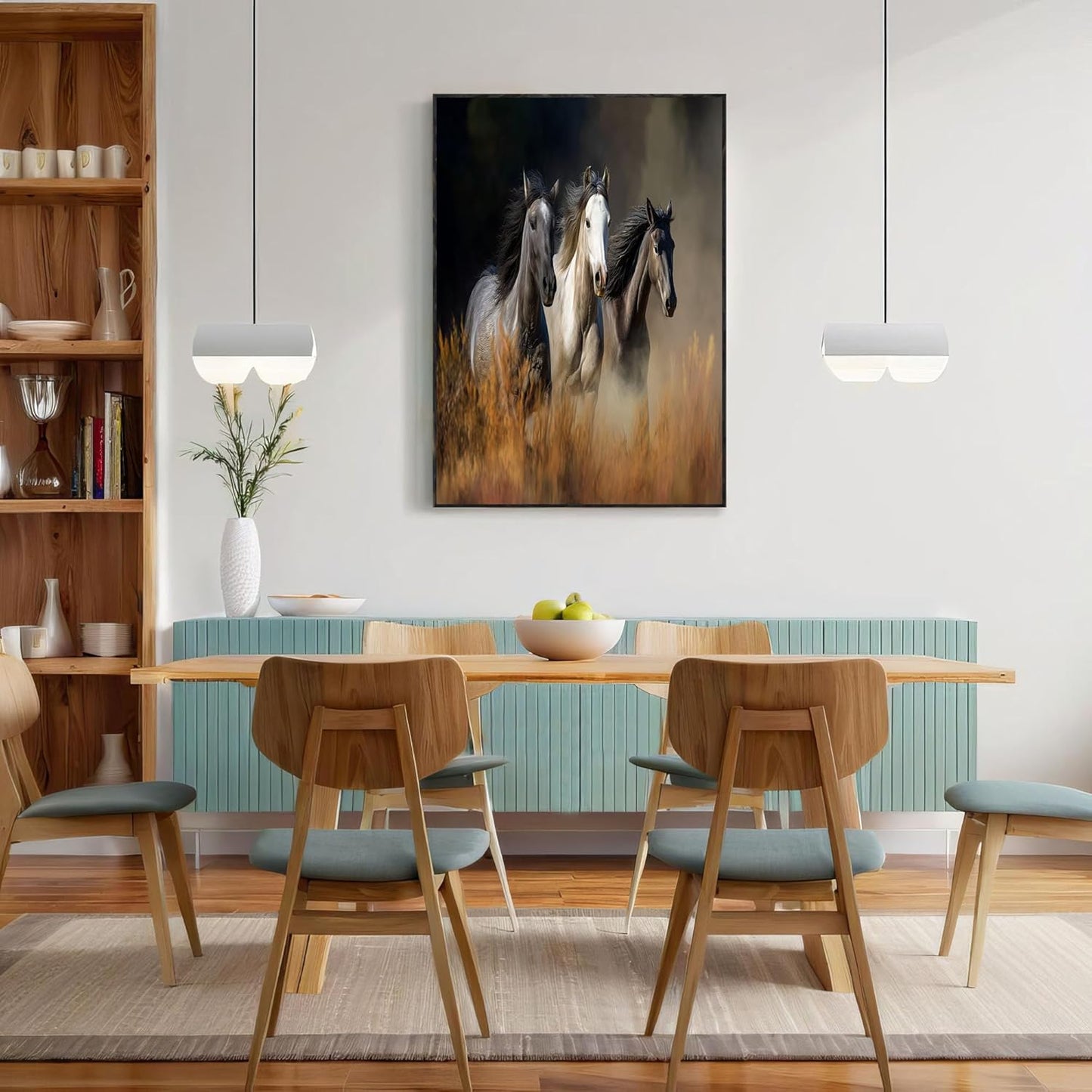 GDJSMIN Grassland Animal Scene Wall Art, Horses Galloping Poster for Reading Room Living Room Decor 12x 16 inch Unframed