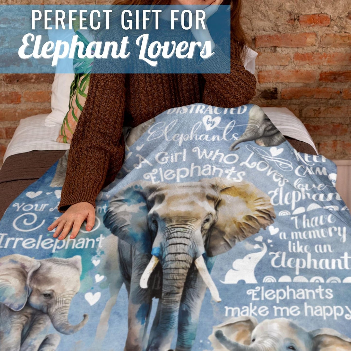 Elephant Gifts for Women, Just A Girl Who Loves Elephants, Throw Blanket for Sister, Daughter, Coworkers, Friends, Blue, 60x80 Inches