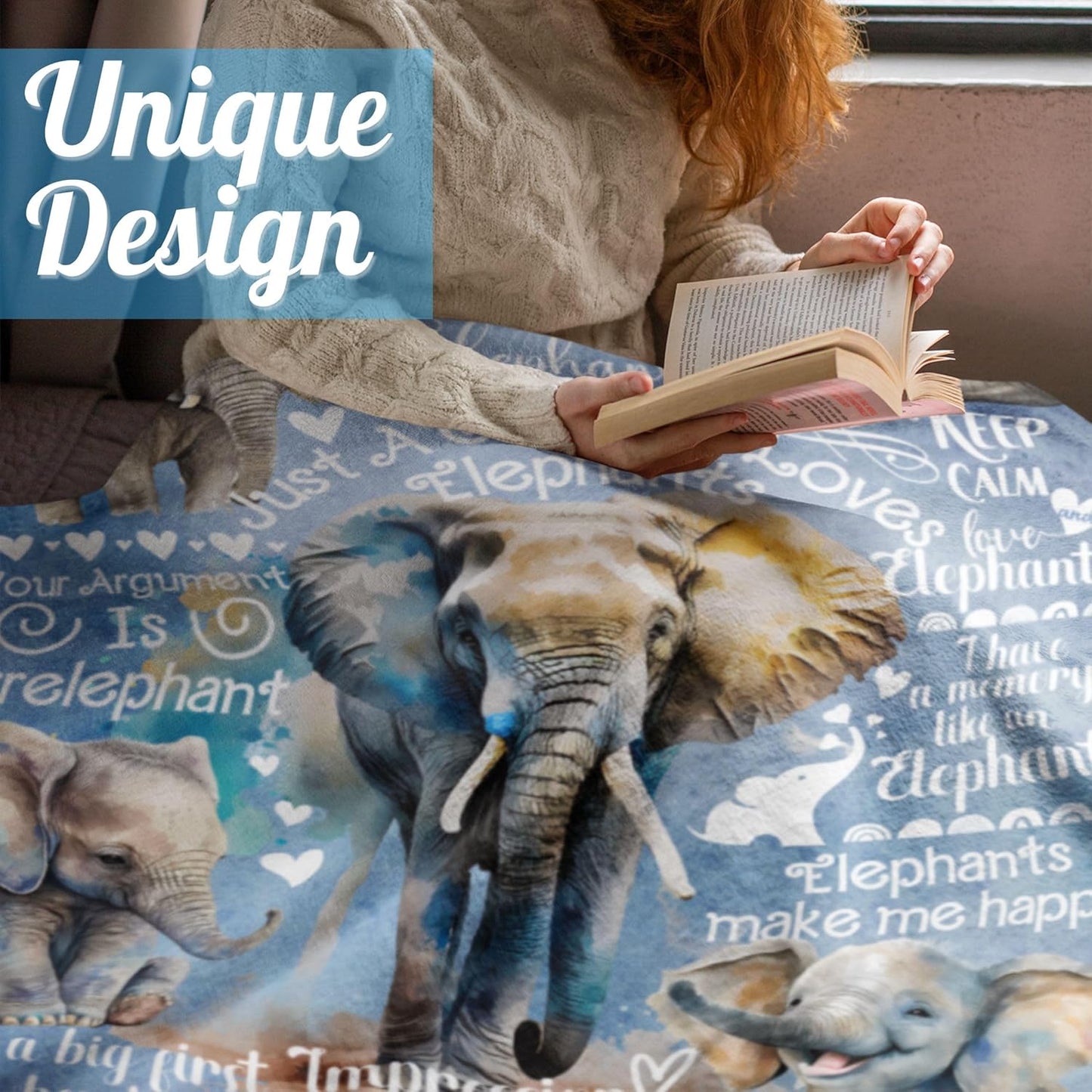 Elephant Gifts for Women, Just A Girl Who Loves Elephants, Throw Blanket for Sister, Daughter, Coworkers, Friends, Blue, 60x80 Inches