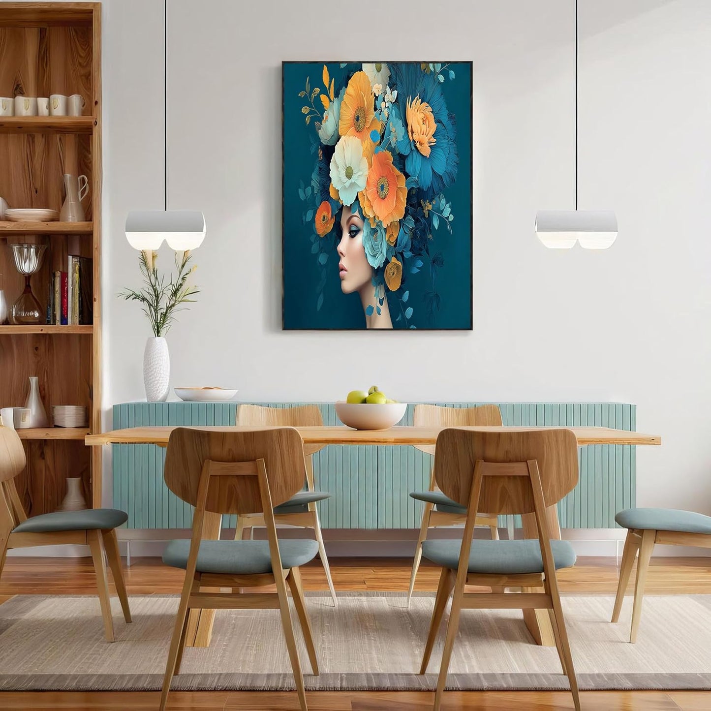 GDJSMIN Fantasy Woman Illustration Wall Art, Fantasy Flower Headdress Poster for Reading Room Living Room Decor 12x 16 inch Unframed