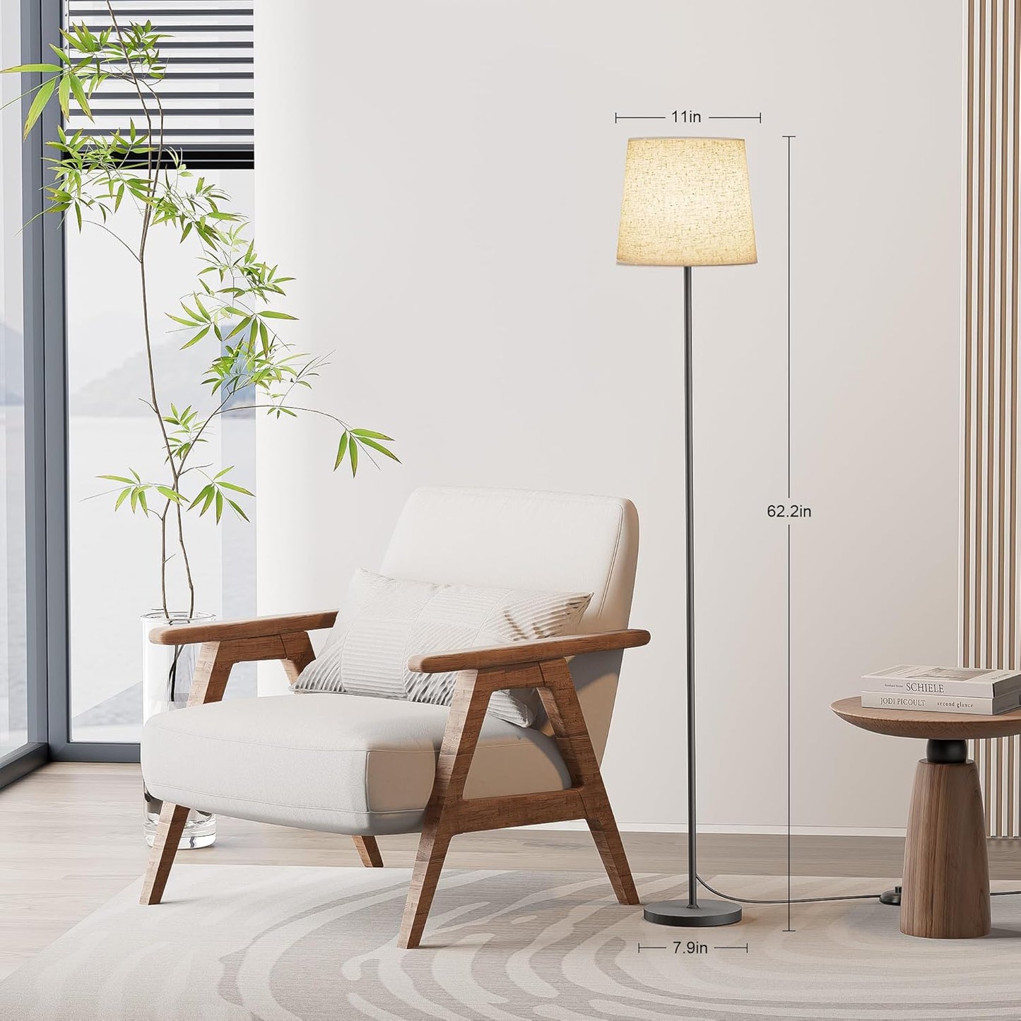 Floor Lamp with Linen Shade - 62" Dimmable LED Standing Lamp with Remote Control, 9W E26 Bulb Included, 3000-6000K, Modern Floor Reading Light for Bedroom Living Room Office Corner, Black