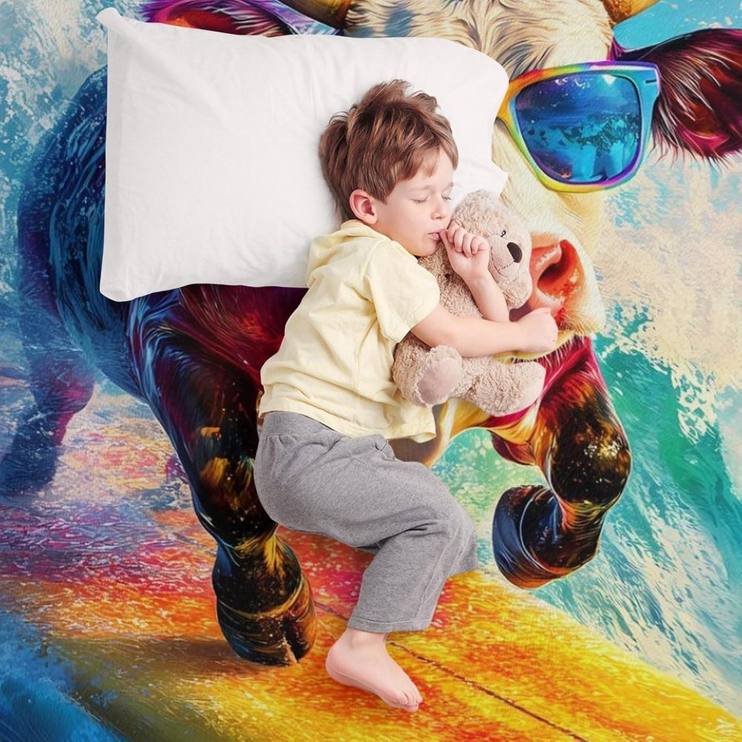 Funny Cow Ocean Surfing Throw Blanket for Couch Bed Plush Cozy Fuzzy Flannel Blanket for All Season 40"x50"