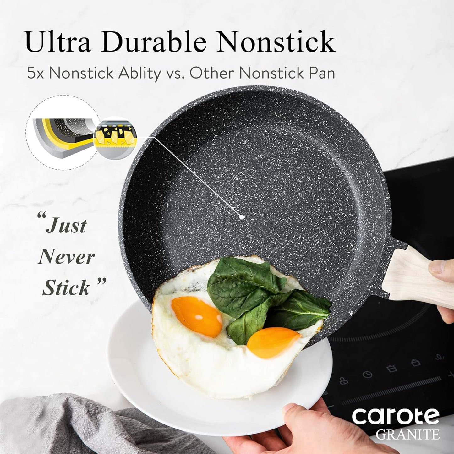 CAROTE 14Pcs Pots and Pans Set Non Stick, Cookware Sets Induction Cookware Granite Cooking Set with Frying Pans, Saucepans, Saute Pan, Extra Large Casserole