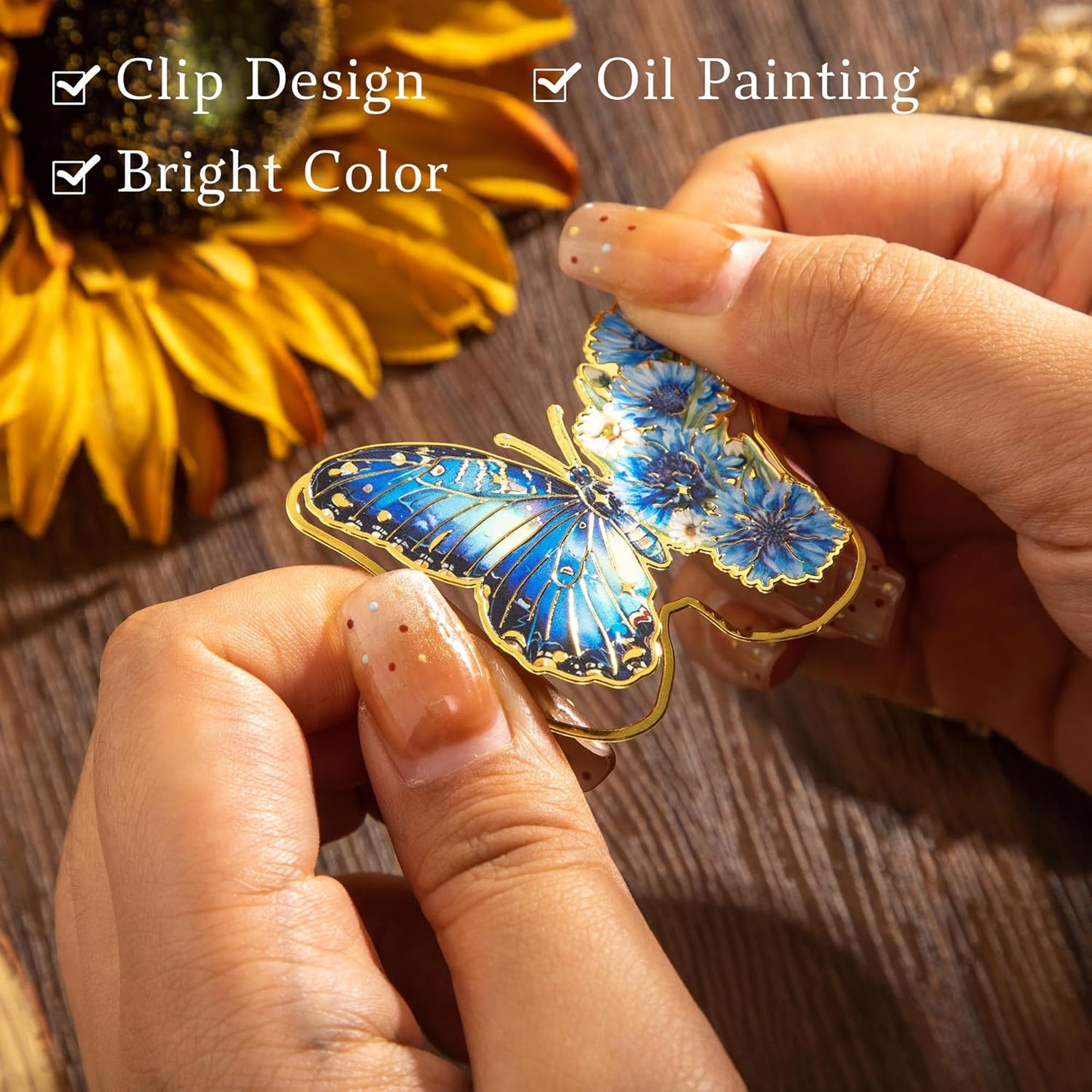 4 PCS Metal Butterfly Bookmarks, Golden Clips Bookmark Monet Oil Painting Theme Book Mark Bookmarks for Book Lovers Women Teens Writers Readers Children