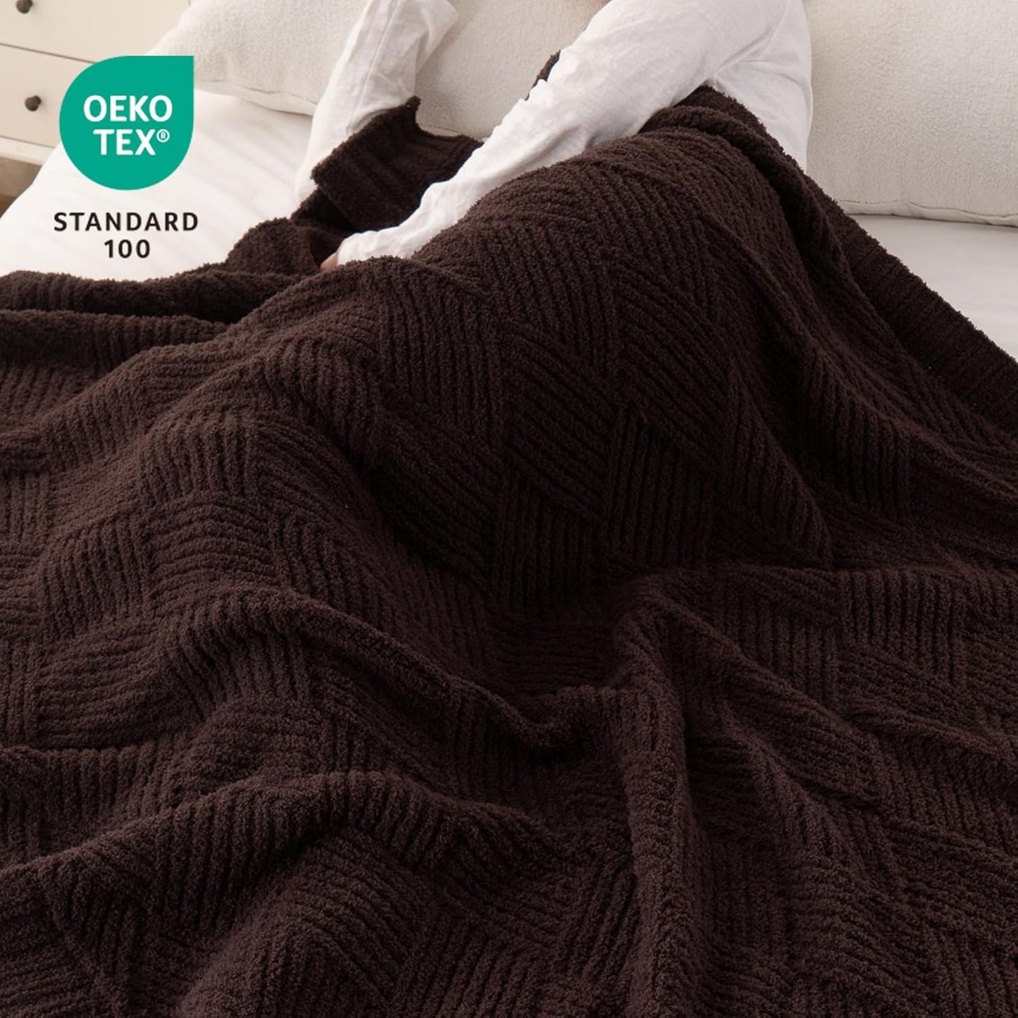 Battilo Brown Chenille Throw Blanket for Couch, Soft Diamond Textured Knit Blanket, Cozy Lightweight Decorative for Sofa, 50"x60"