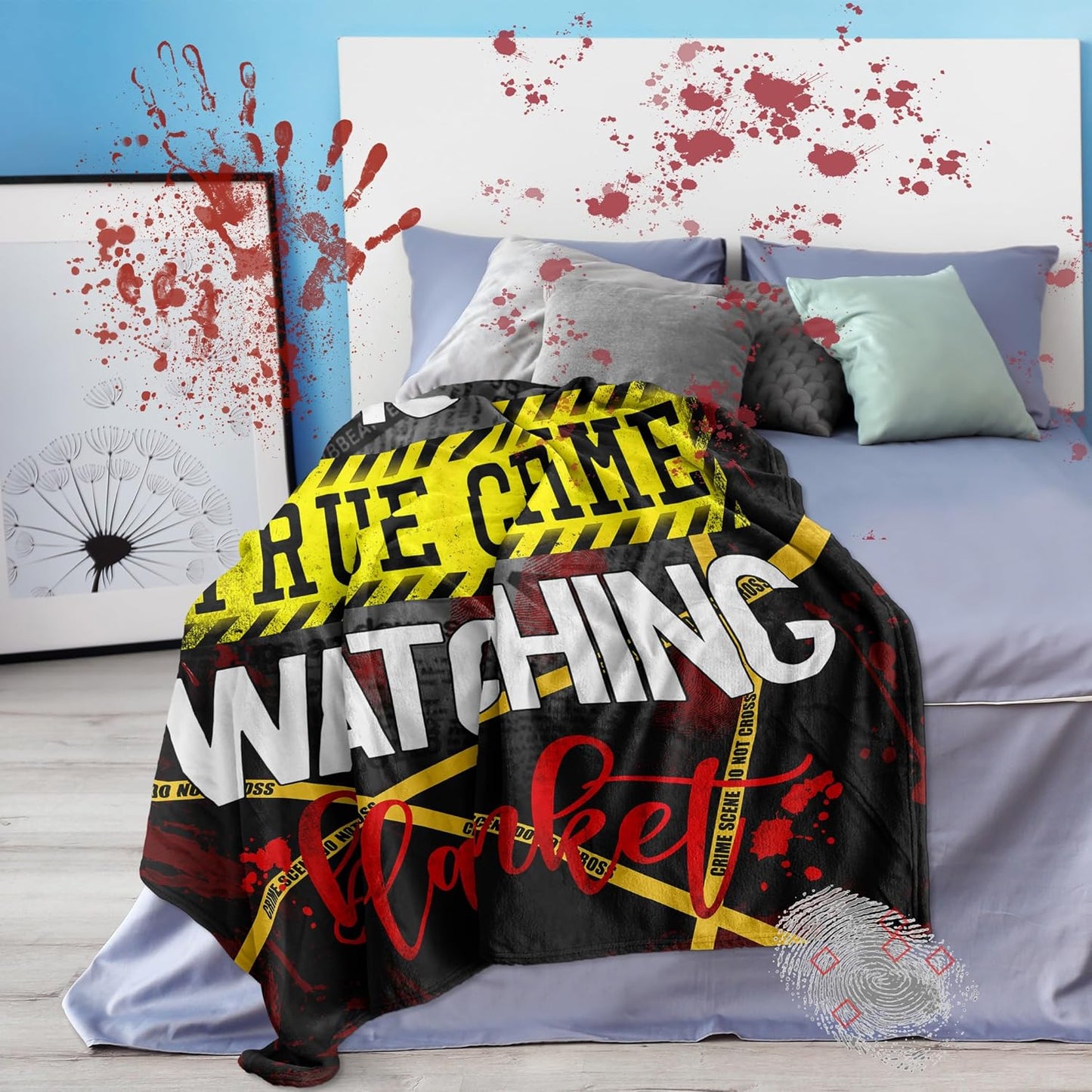 True Crime Gifts, True Crime Christmas Blanket 60"x50", Serial Killer Gifts, True Crime Gifts for Women/Men, Crime Show Lover Gifts, Gifts for True Crime Lovers, Crime Scene Gift（Black）