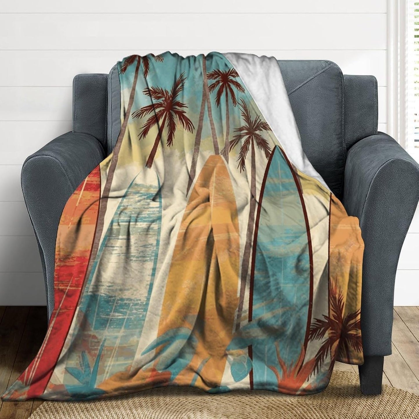 Surfboard Palm Tree Blanket Super Soft Lightweight Throw Blanket Cute Cozy Warm Bed Blanket Decorative Fuzzy Blanket All-Season Home Decor Gift for Sofa Couch Living Room 30"*40"（76 * 100cm）
