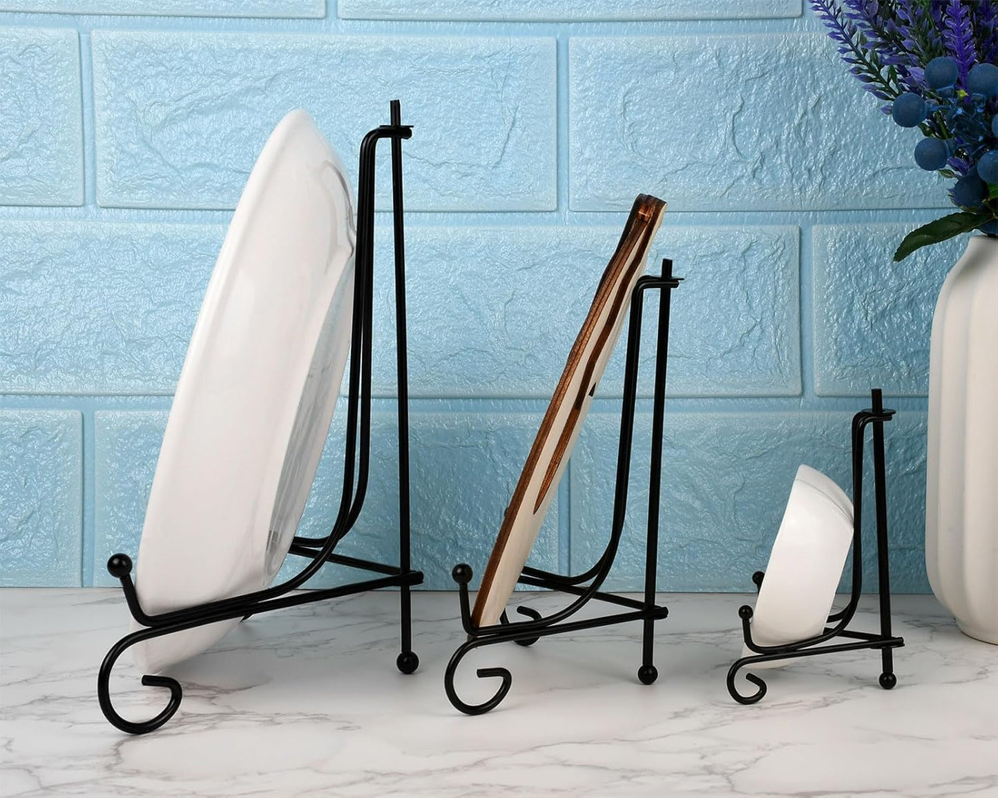 DS. DISTINCTIVE STYLE 6-Piece Metal Tabletop Display Stands - 3 Sizes (4, 6, 8 Inch) Black Picture Frame Holder for Plates, Paintings, Books, etc.