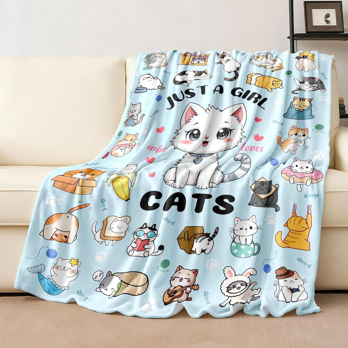 Cat Blanket Gifts for Cat Lovers Soft Flannel Cats Throw Blanket Bedding Decor for Kids Girls Women Adults 50"x40"