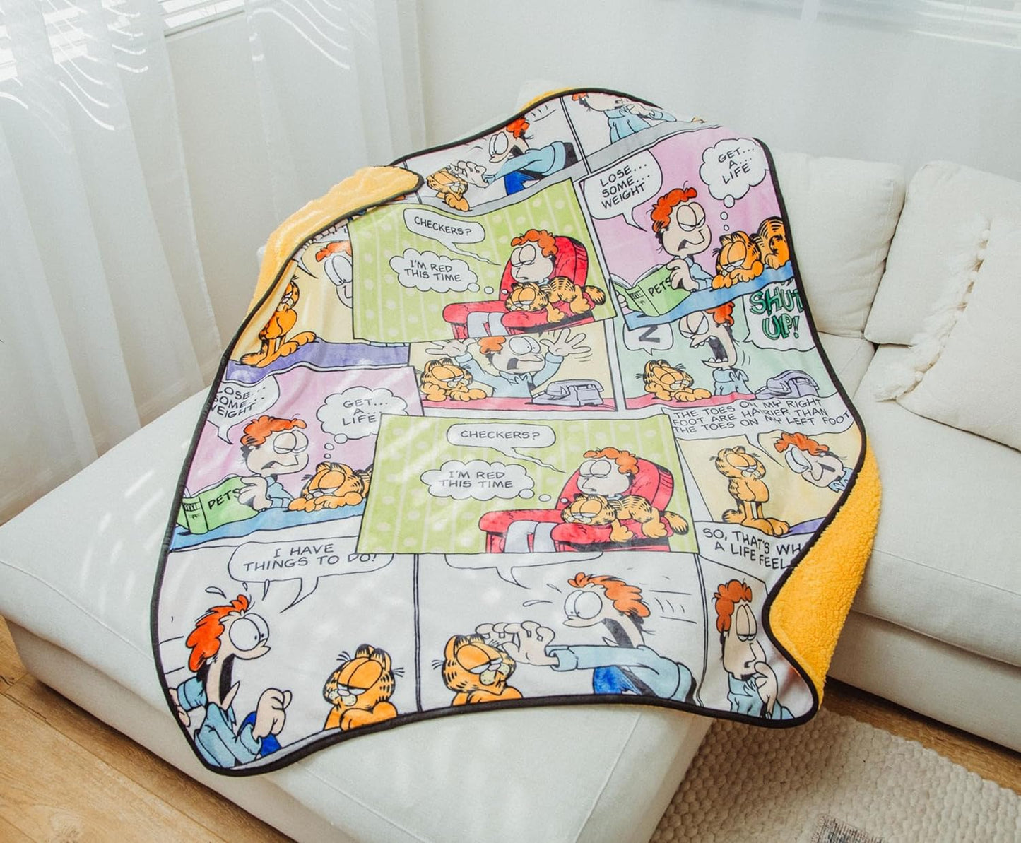 Garfield and Jon Comic Strip Panels Fleece Sherpa Throw Blanket | Soft Polyester Cover For Sofa, Bed | 50 x 60 Inches