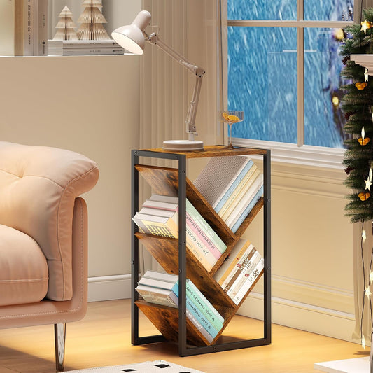 Small Bookcase - 5 Tier Tree Bookshelf with EVA Pads, Book Shelf for Small Spaces Bookshelves Wooden Book Storage Organizer Shelves for Hardcover Books Bedroom Living Room, Patent Pending