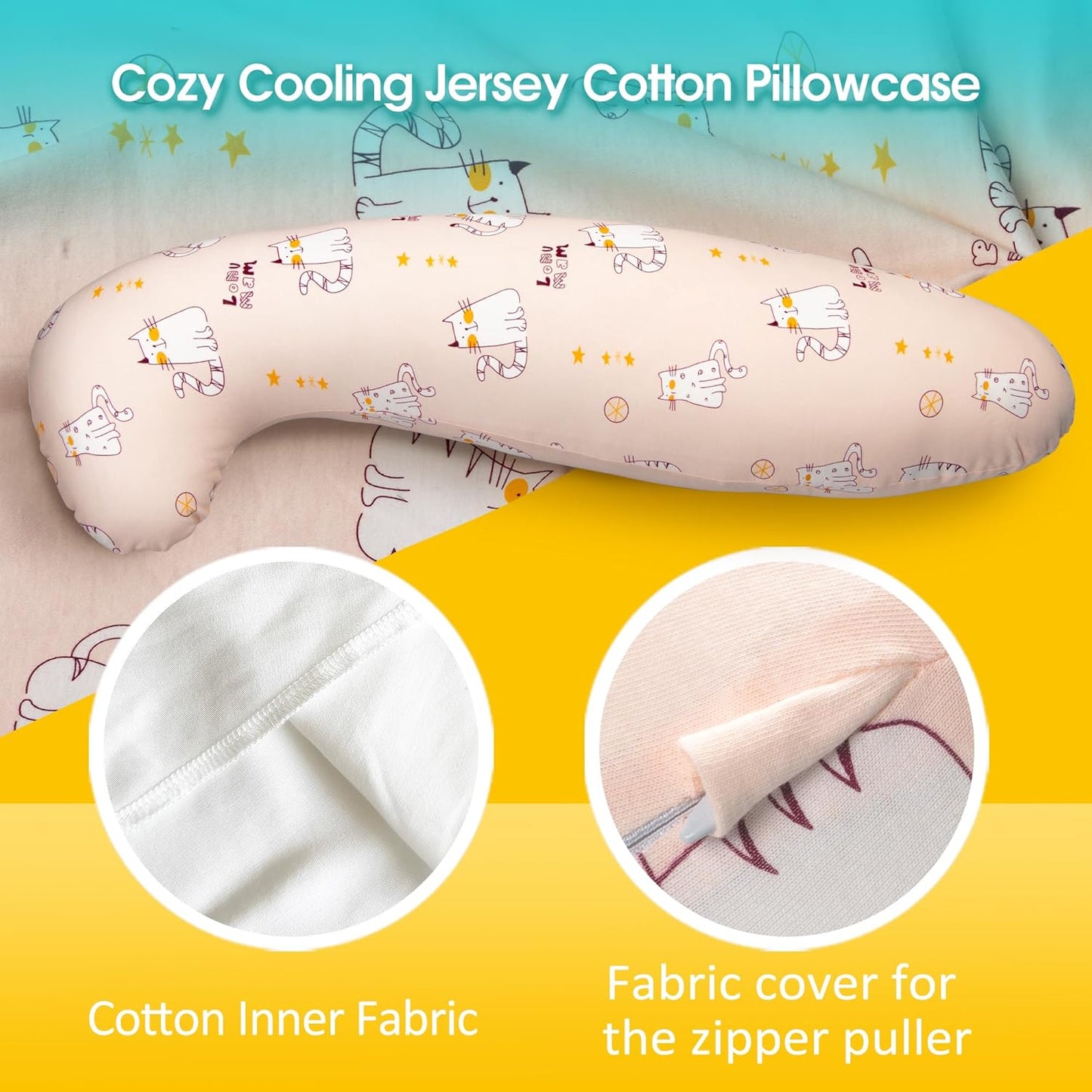 BYRIVER 35" Small Body Pillow for Kids Girls with Washable Cute Kitten Cotton Pilllow Cover, Gift for Kids Age 3+