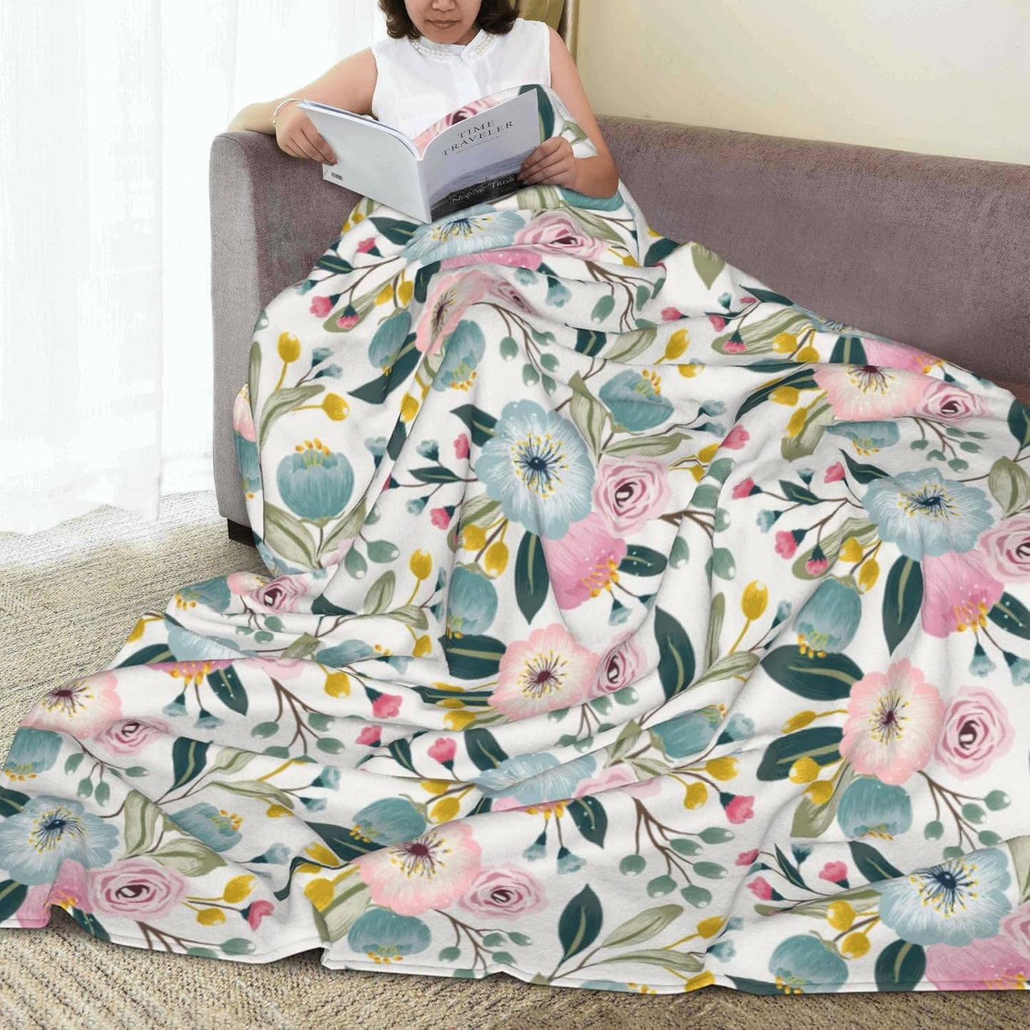 Floral Flannel Blankets 80x60 Inches,Sofa Flowers Throw Blanket Lightweight Cozy Plush,Blanket for Couch Sofa Bedroom Living Rooms, Blanket Decor Gifts for Women and Men