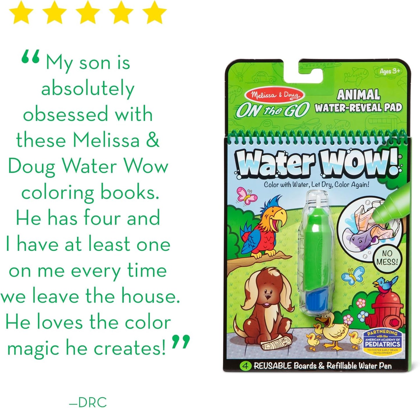 Melissa & Doug On the Go Water Wow! Mess Free Coloring Book, Reusable Water-Reveal Activity Pad, Animals, Travel Toys, Party Favors, For Toddlers & Kids Ages 3+ - FSC Certified