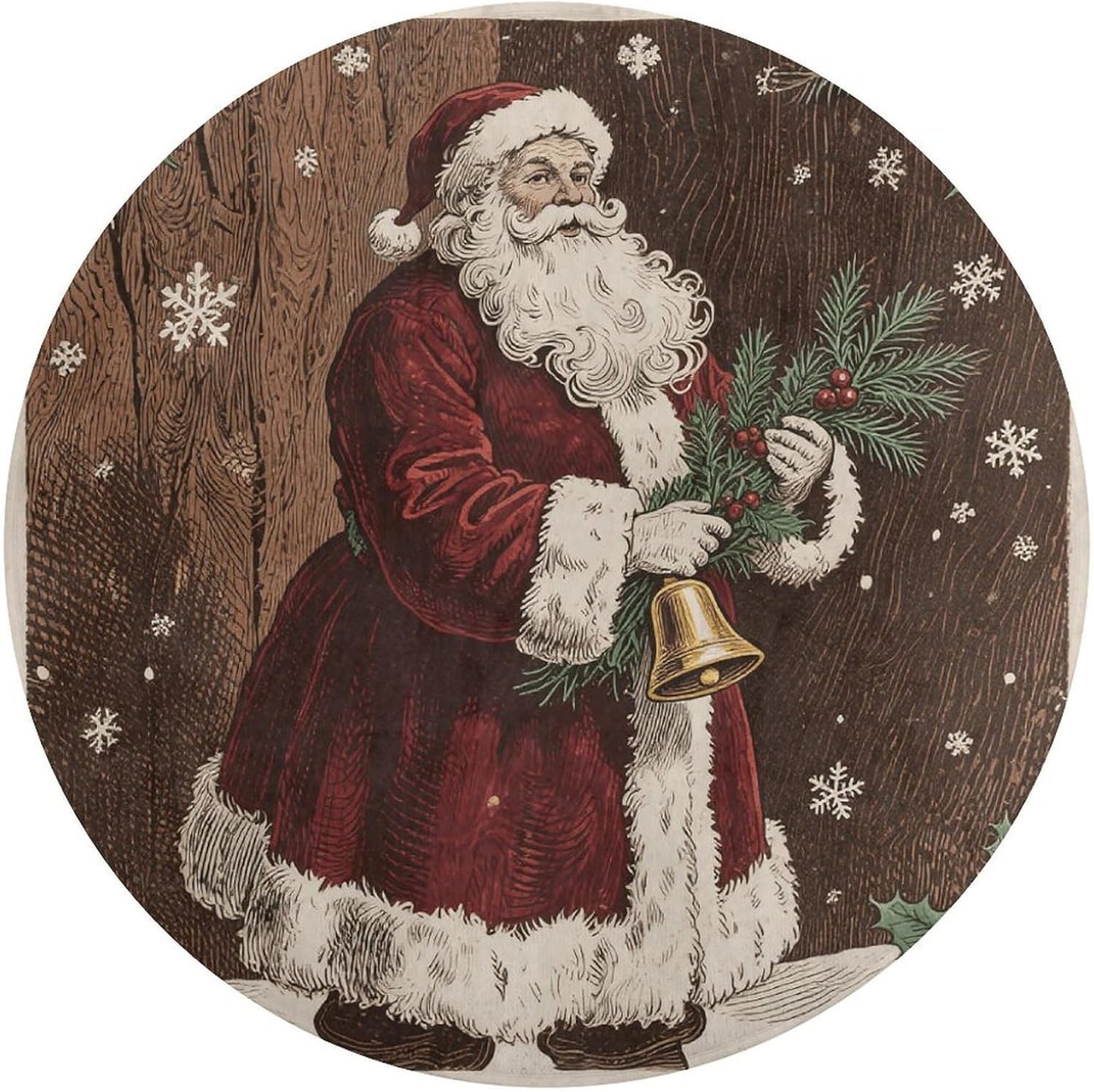 Coral Velvet Round Area Rug 2' Non-Slip TPR Backing Carpet 0.2 Inch Low Pile Christmas Santa Claus Door Mat Washable Decorative Floor Rug for Bathroom Kitchen Entryway Home Decor