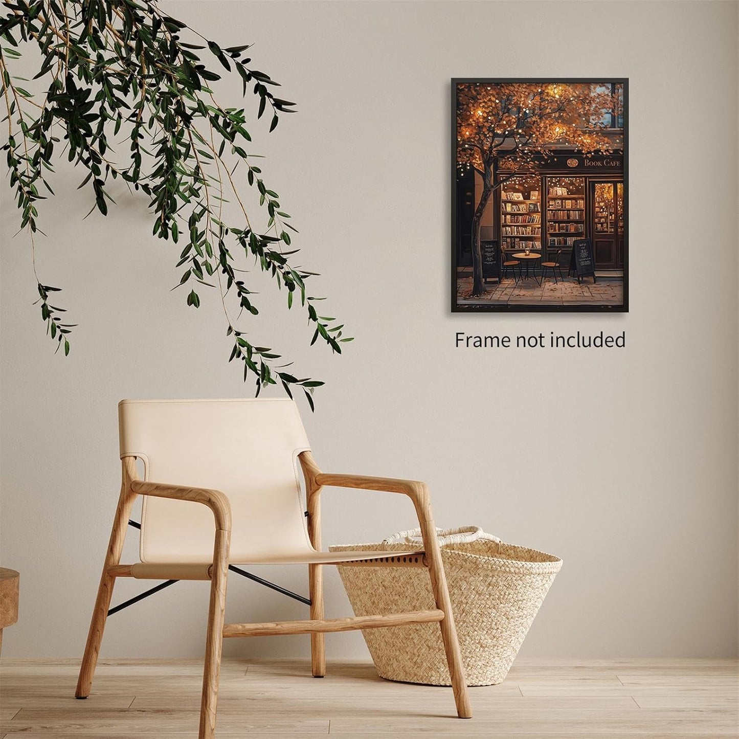 FuSatisYilife Fall Coffee Bookstore Wall Art Vintage Autumn Cozy Cafe Shop Poster Bookish Dark Academia Canvas Prints for Reading Room Nook Wall Decor 12X16 inch Unframed Book Lover Gift