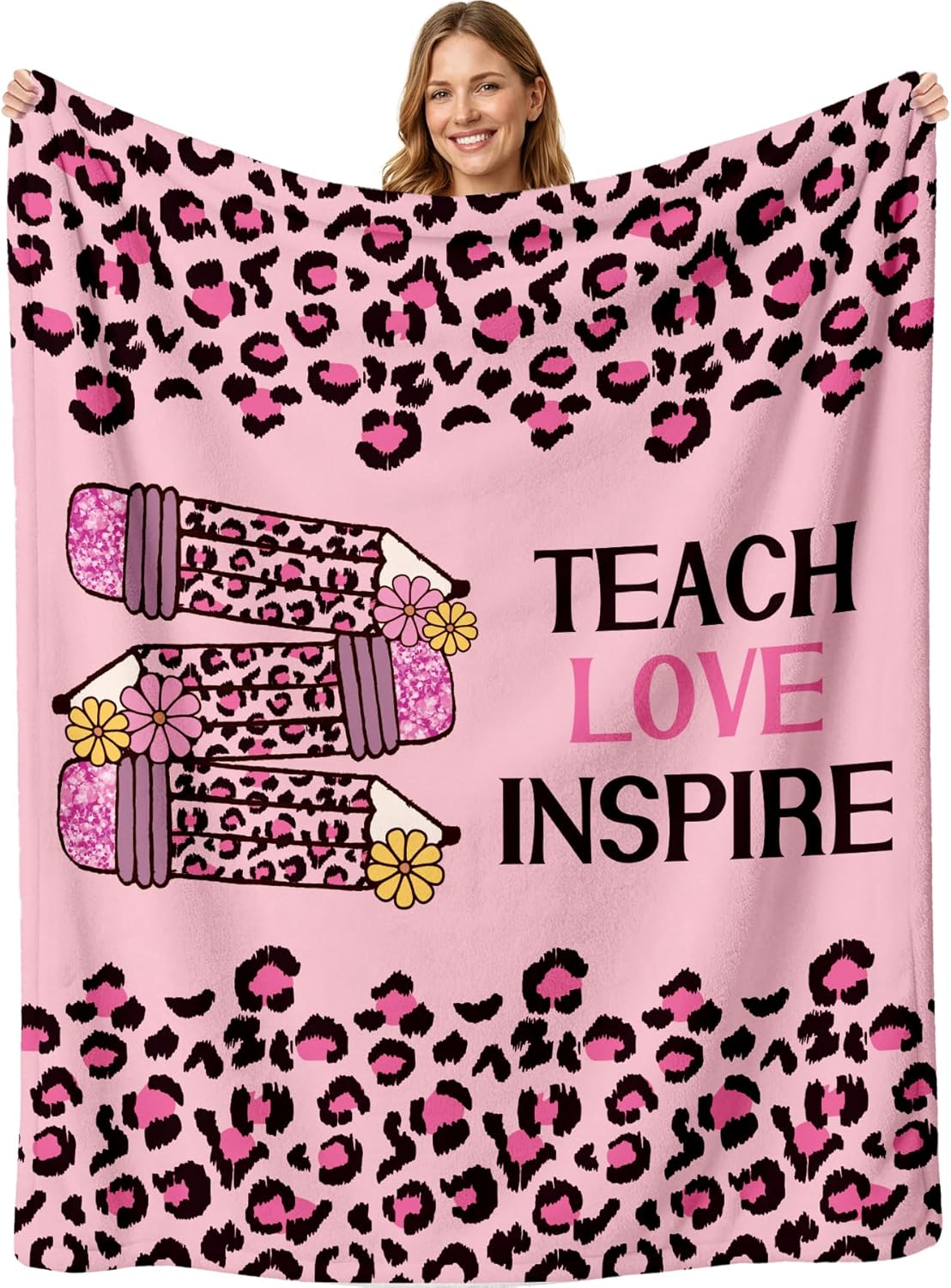 Teacher Appreciation Throw Blanket Thick 60''x50'' Extra Cozy Soft Heavyweight Fleece Couch Blanket Back to School Thank You Teacher Appreciation Gifts for Educators Tutors,1 Pack (Pink Leopard)