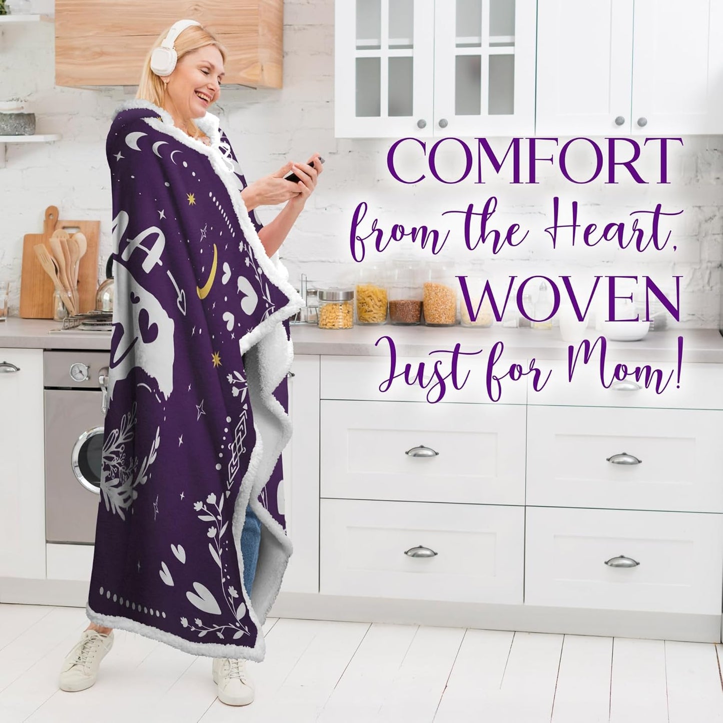 GEEMBI Birthday Gifts for Mom from Daughter and Son - Purple Mama Wearable Blanket Hoodie 47x72 in - Mothers Day and Birthday Gifts for Women, Mama Gift for Women, Gift for Mother in Law