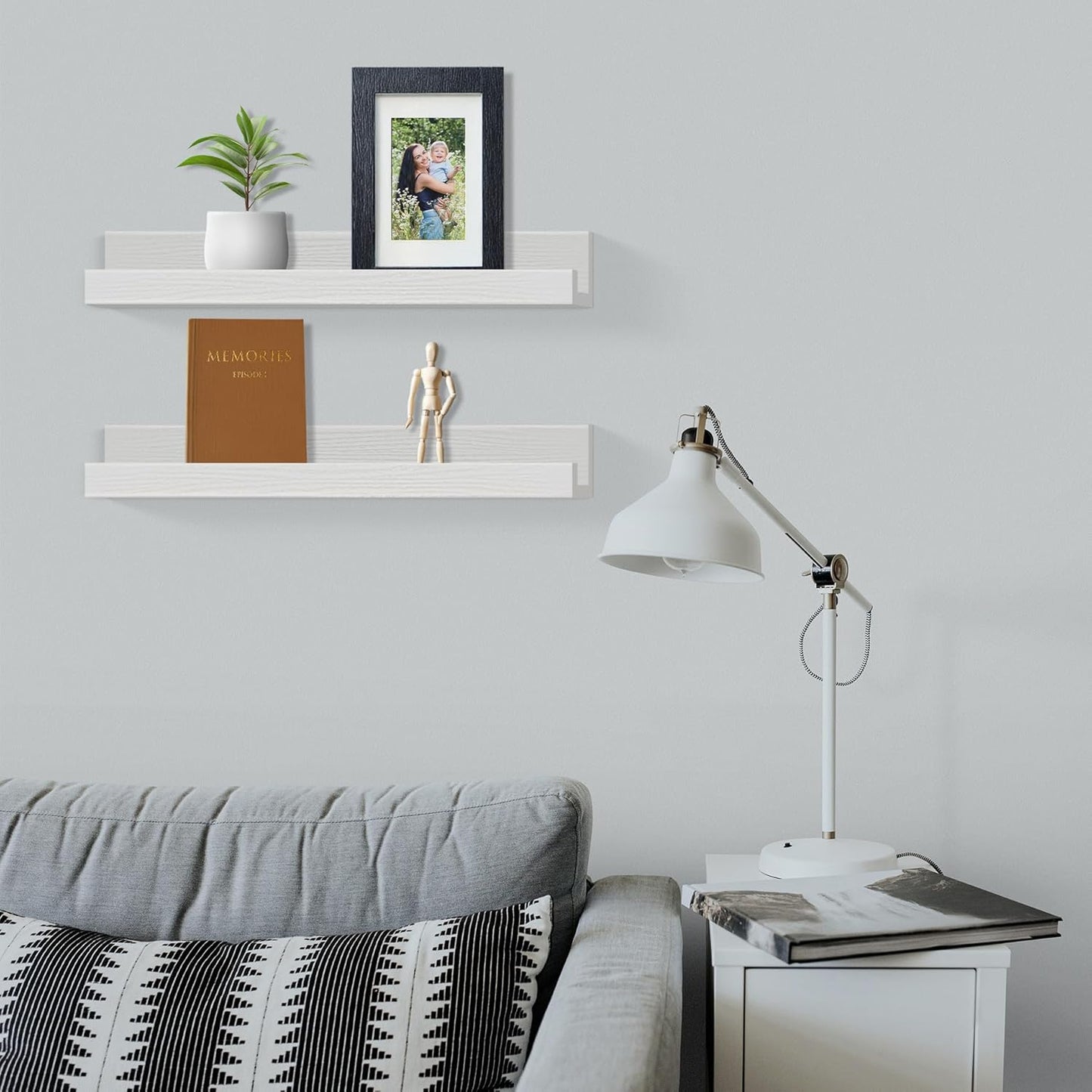 ZNZ Floating Wall Shelves for Home Decor, Durable PS Material Shelf, Strong One-Piece Design for Bedroom, Living Room, Office, Kitchen, Bathroom, Picture Ledge, White