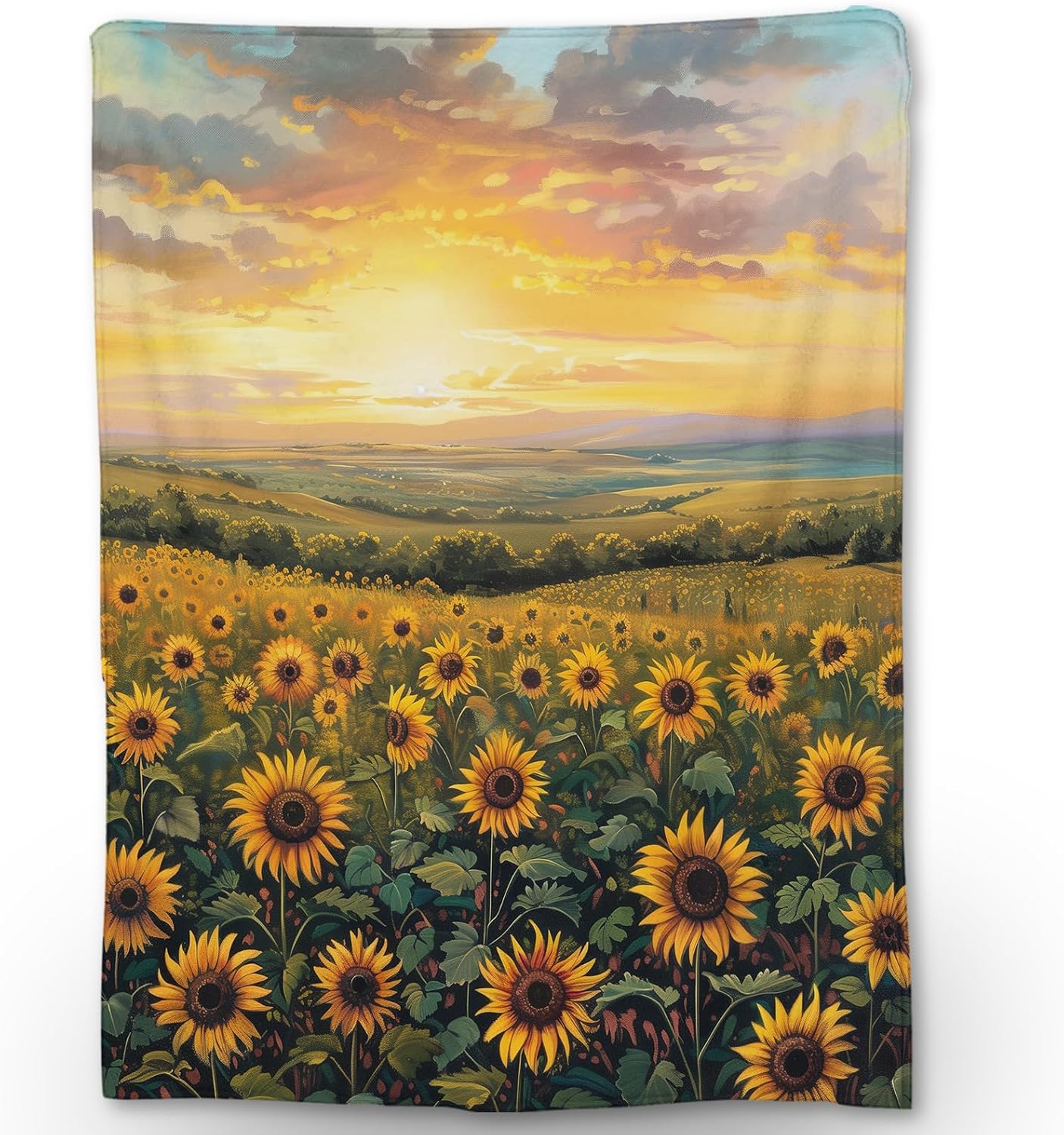 Sunset Sunflower Blanket - Soft, Cozy, Lightweight Flannel Throw Blanket, Perfect for Couch, Bed, Travel - Fuzzy, Fluffy Decorative Home Decor for Outdoor and Indoor Use 60"x50"