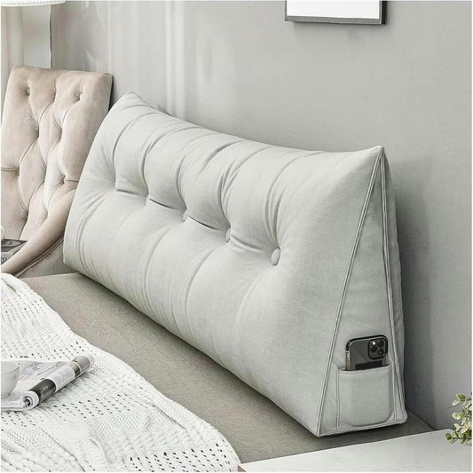Dustproof Bed Rest Reading Wedge Headboard Backrest Tufted Pillow with Large Side Pockets, Breathable Triangular Headboard Wedge Pillow Triangular Wedge Pillow Soft Headboard