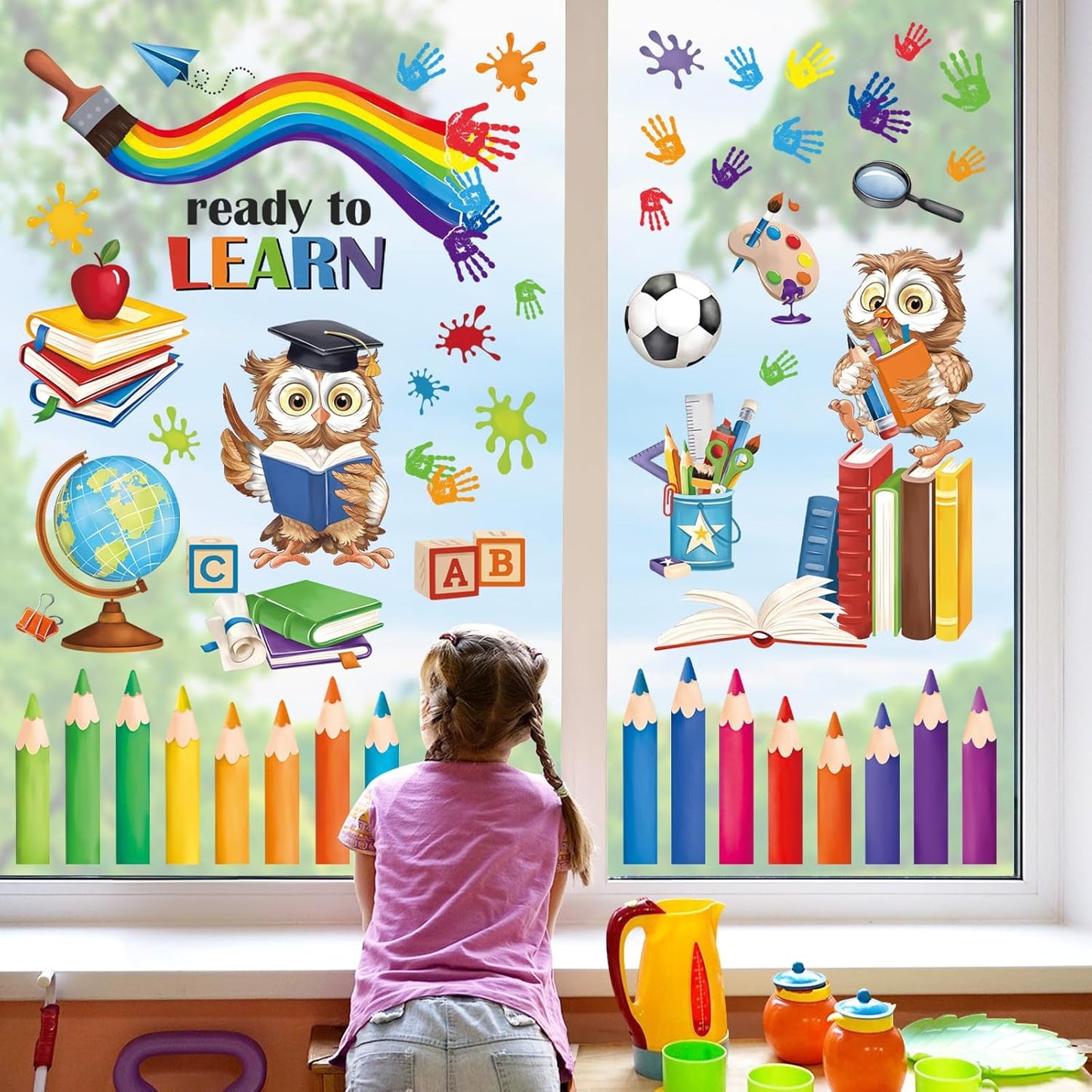 Decalmile Inspirational Quotes Kids Reading Books Rainbow Window Decals Anti-Collision School Classroom Glass Door Stickers