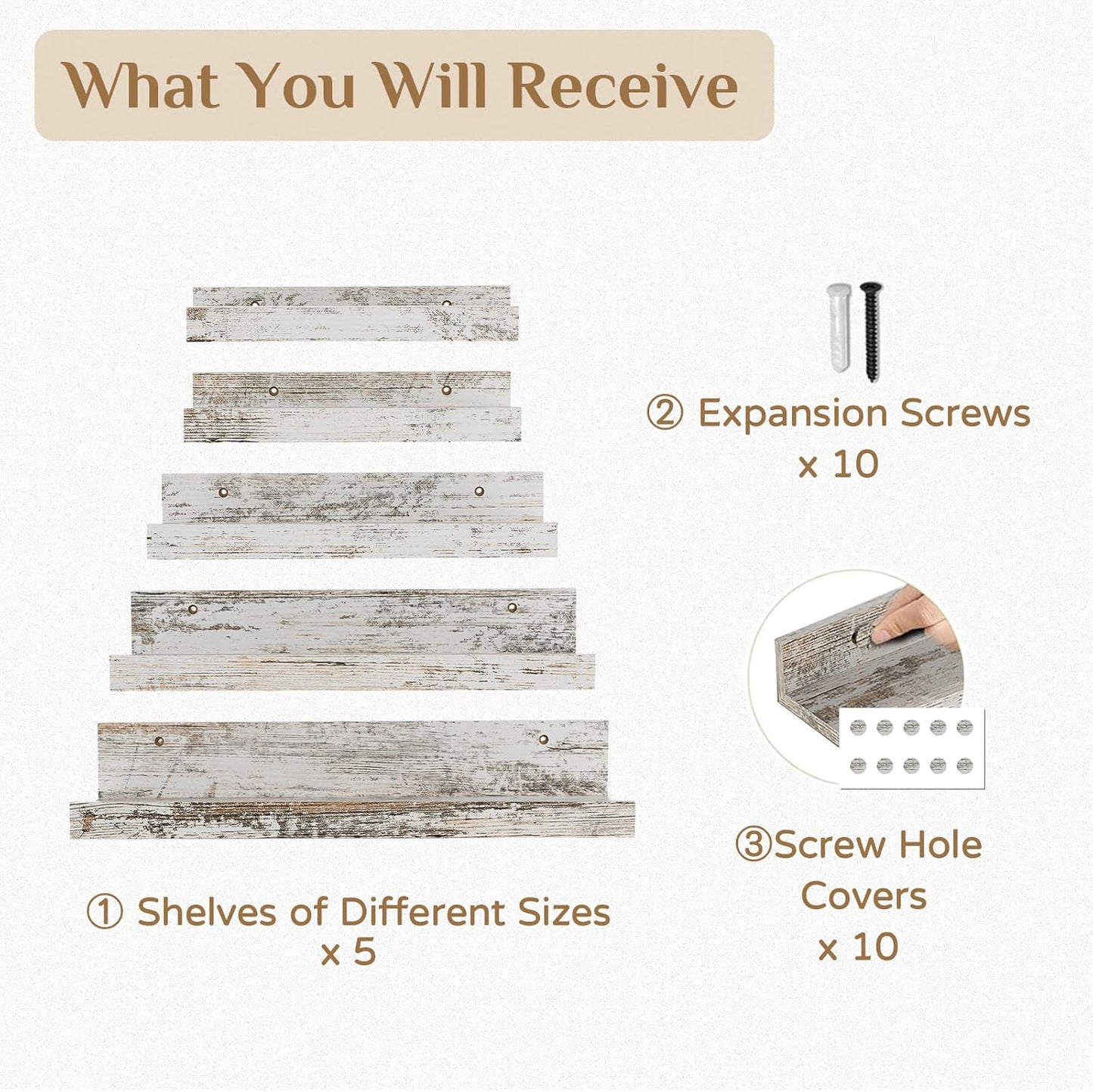 Rustic Shelves Wall-Mounted Distressed White - Farmhouse Wall Shelves 15.8 inch Wood Wall Decor Decorative Small Floating Ledge Shelf for Bedroom Living Room