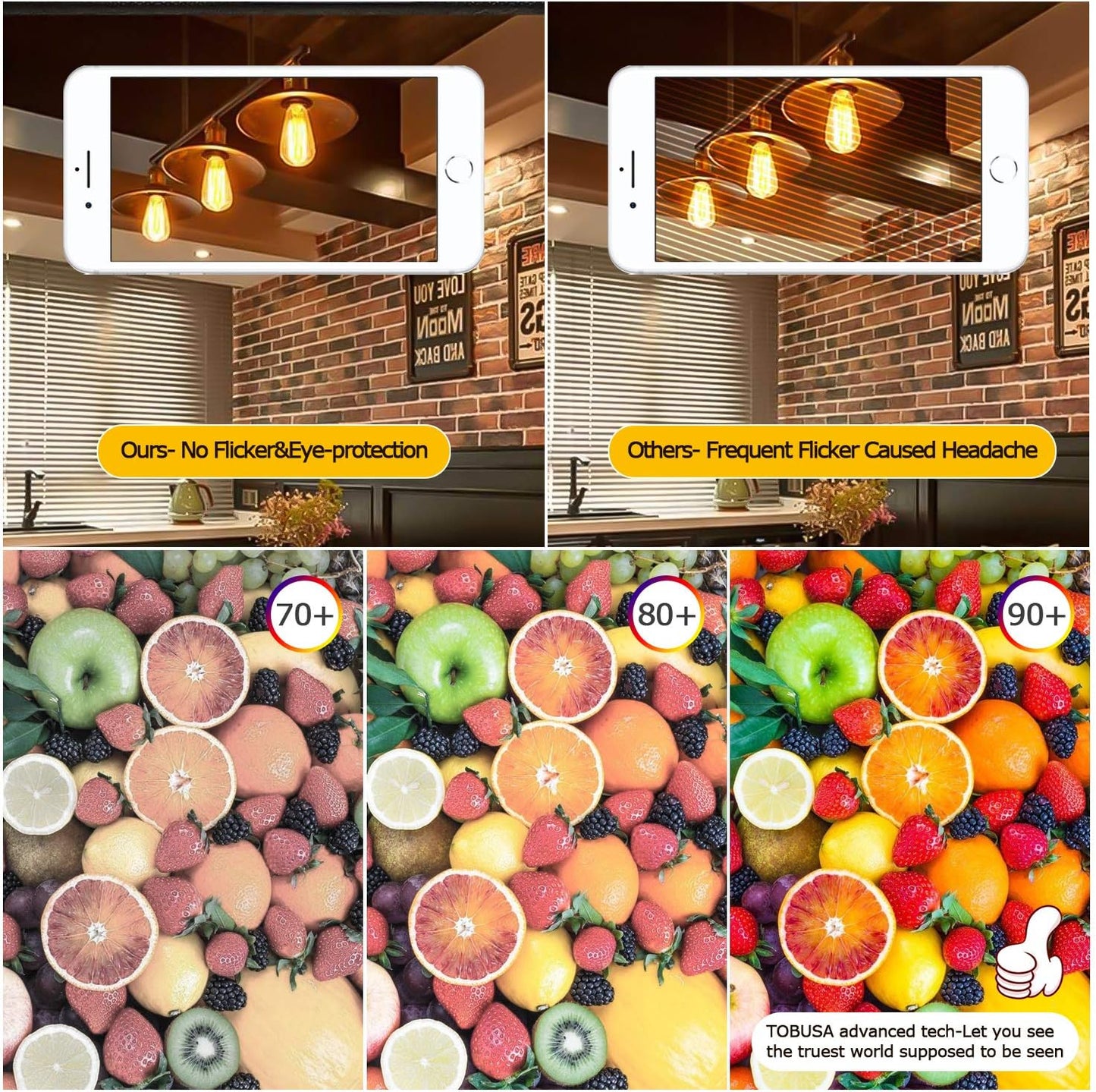 TOBUSA Dimmable LED Edison Light Bulbs 100W Incandescent Equivalent, Vintage Light Bulb 2700K Warm White(Amber Glass), ST64/ST21 LED Filament Bulbs 8W 1200LM, E26 Edison Bulb for Home, Reading 4-Pack