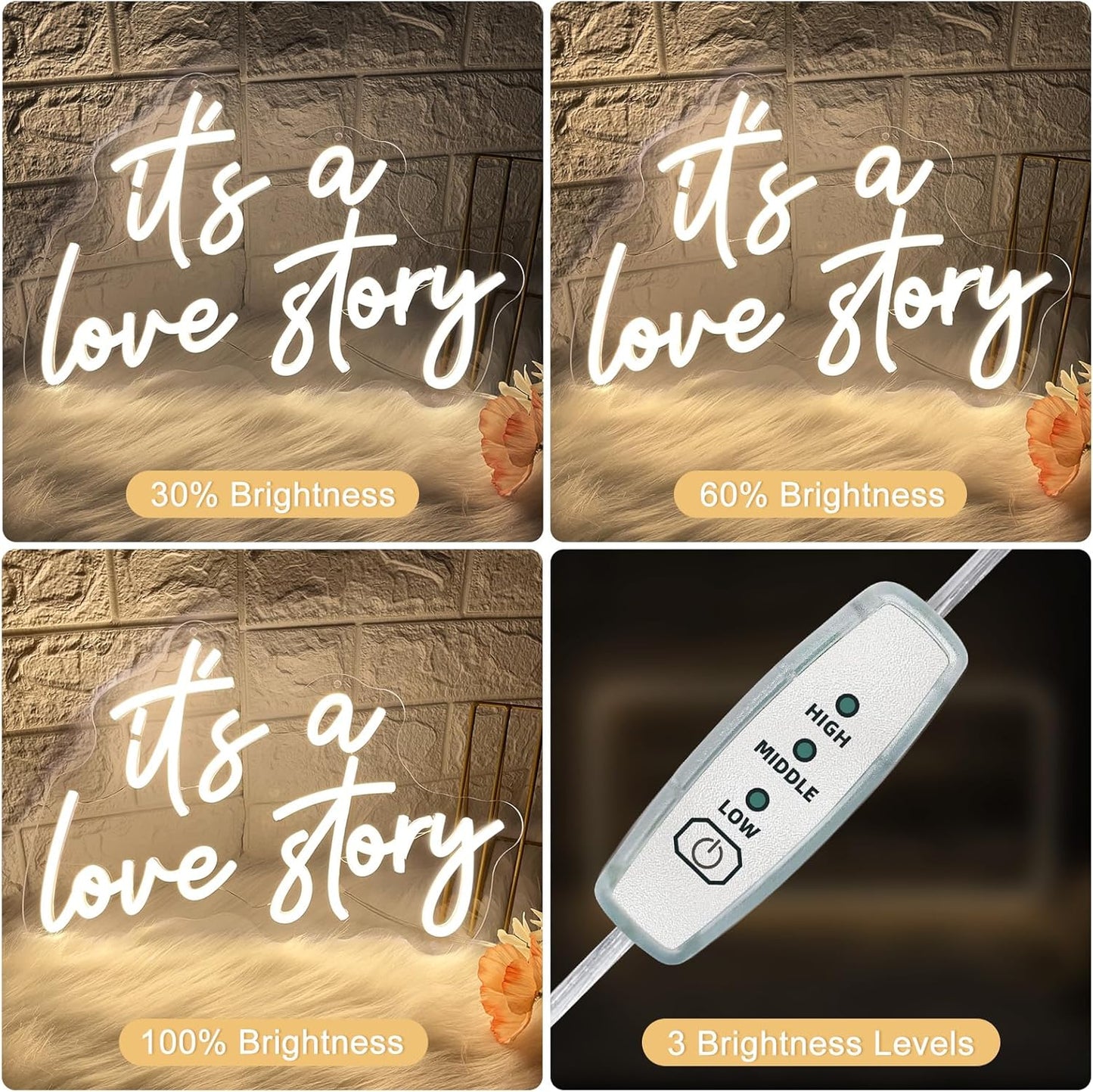 It's A Love Story Neon Signs,Neon Signs for Wall Decor, Neon Sign It's A Love Story Neon Lights Signs for Bedroom, Wedding Engagement Decoration Birthday Party