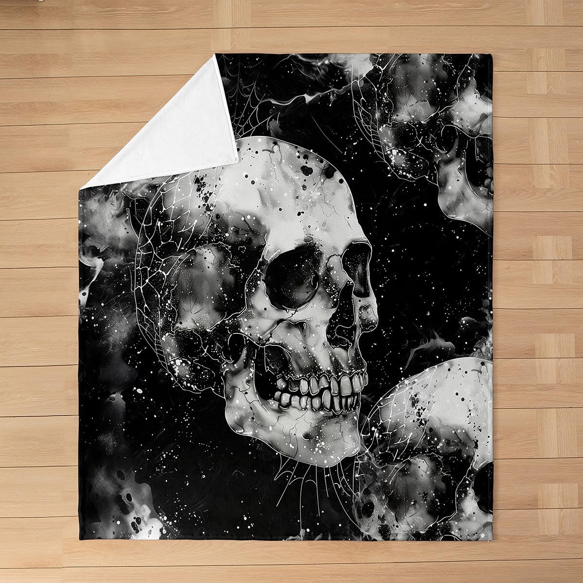 Feelyou Sugar Skull Plush Blanket Halloween Skeleton Skull Flannel Fleece Throw Blanket Halloween Decor Cute Skull Fuzzy Blanket Queen 90"x90" Warm Cozy
