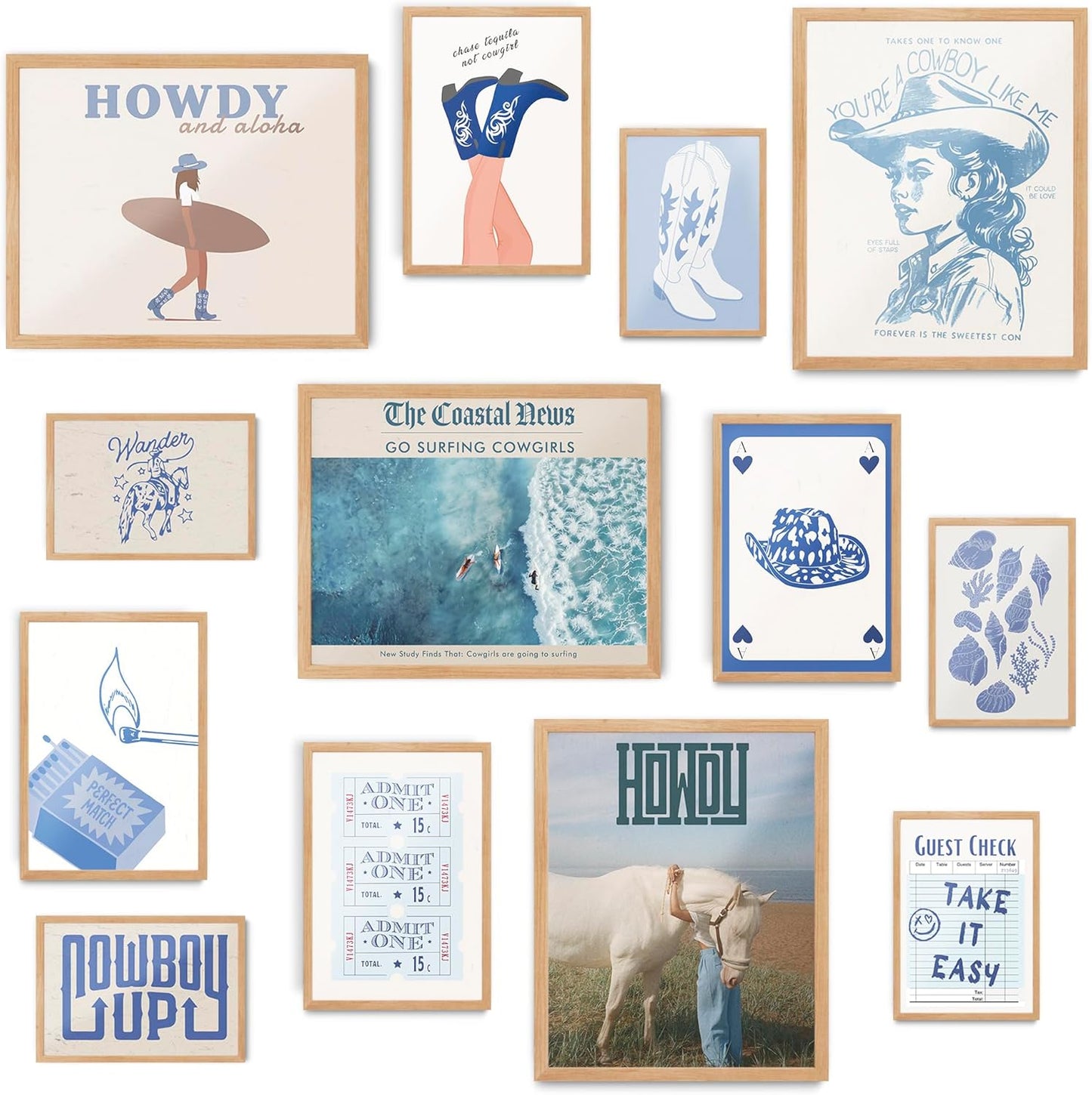 Fardes Coastal Granddaughter Room Decor, Cowgirl Aesthetic Pictures, Teen Girls Bedroom Surfboard Wall Art Prints, Beachy Wall Decor