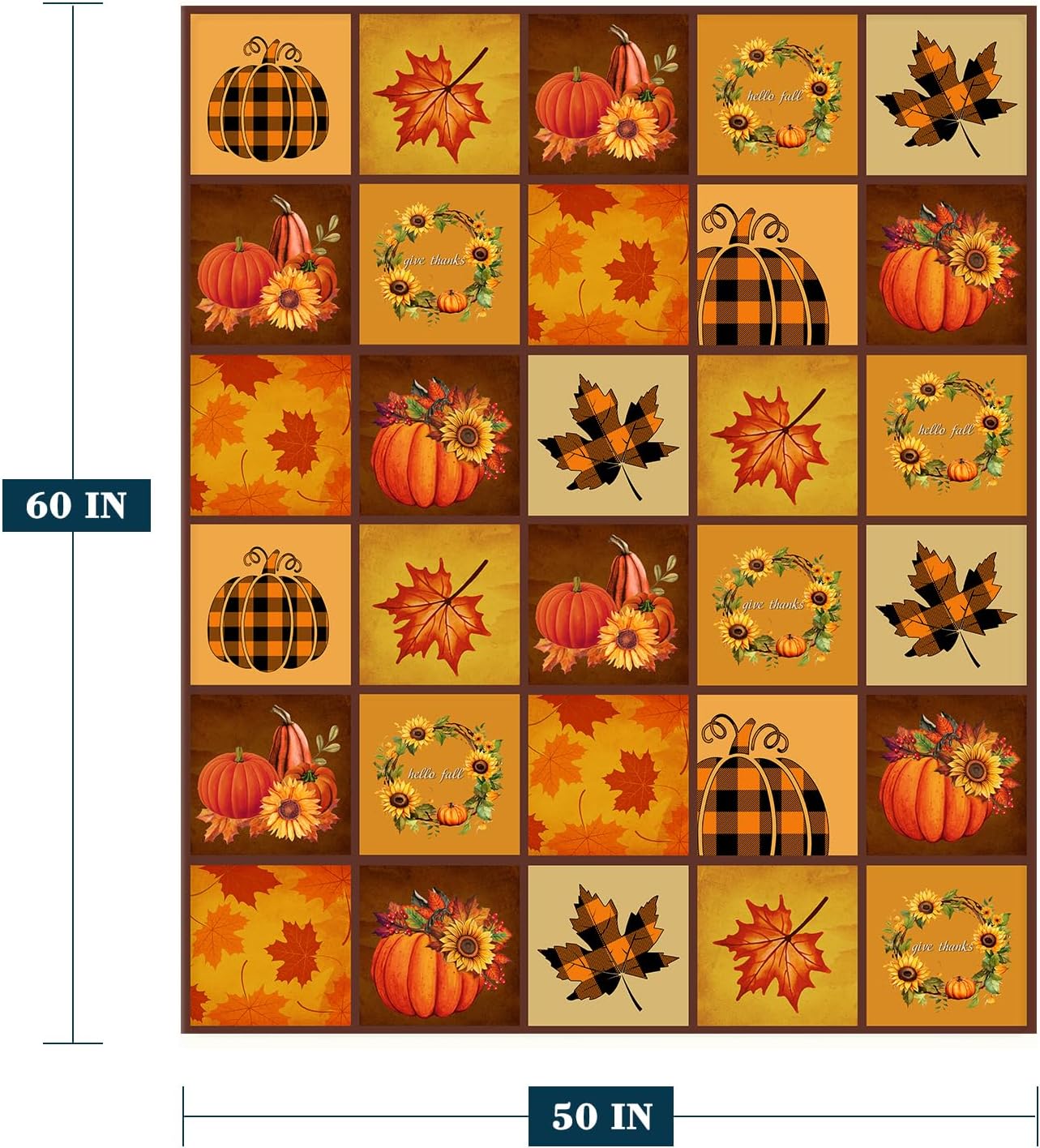 YeeJu Fall Decoraitve Throw Blanket Plaid Thanksgiving Autumn Cute Pumpkins Leaf Sunflower Blanket Couch Sofa Bed Living Room Soft Cozy Lightweight Fuzzy Plush Fleece Blankets and Throws 50x60