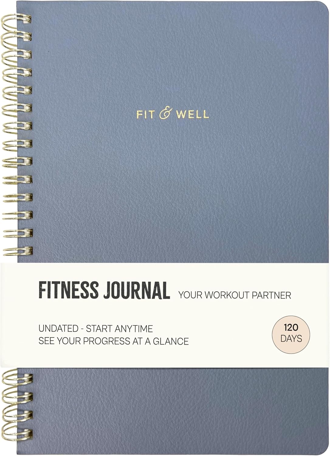 Kunitsa Co. Fitness Journal for Women - Track Workouts, Meals, and Weight Loss, Undated, Fits 120 Workouts, Dusty Blue, 6 x 8.5 Inches