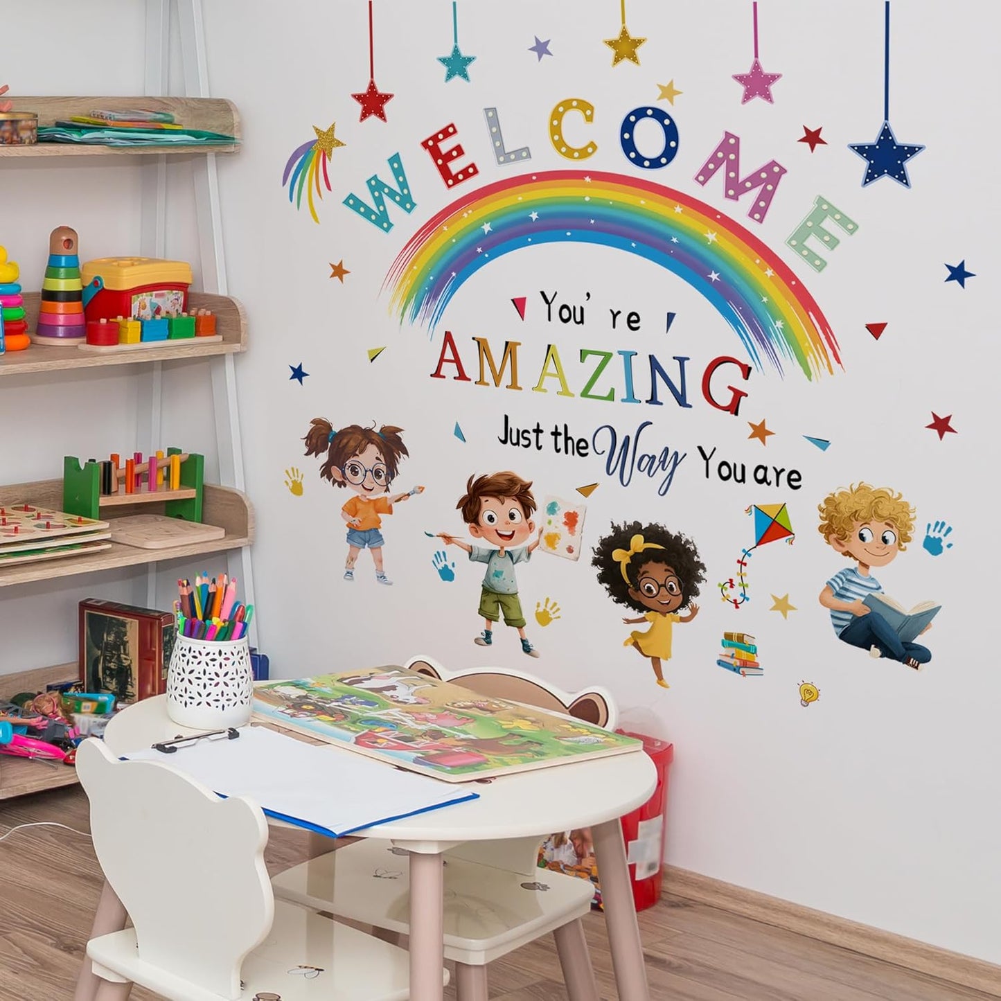 Reading Corner Rainbow Wall Decals,You are Amazing Wall Stickers,Peel and Stick Art Wall Decors, for Kids Bedroom Nursery Playroom Classroom Library Reading Corner Decoration