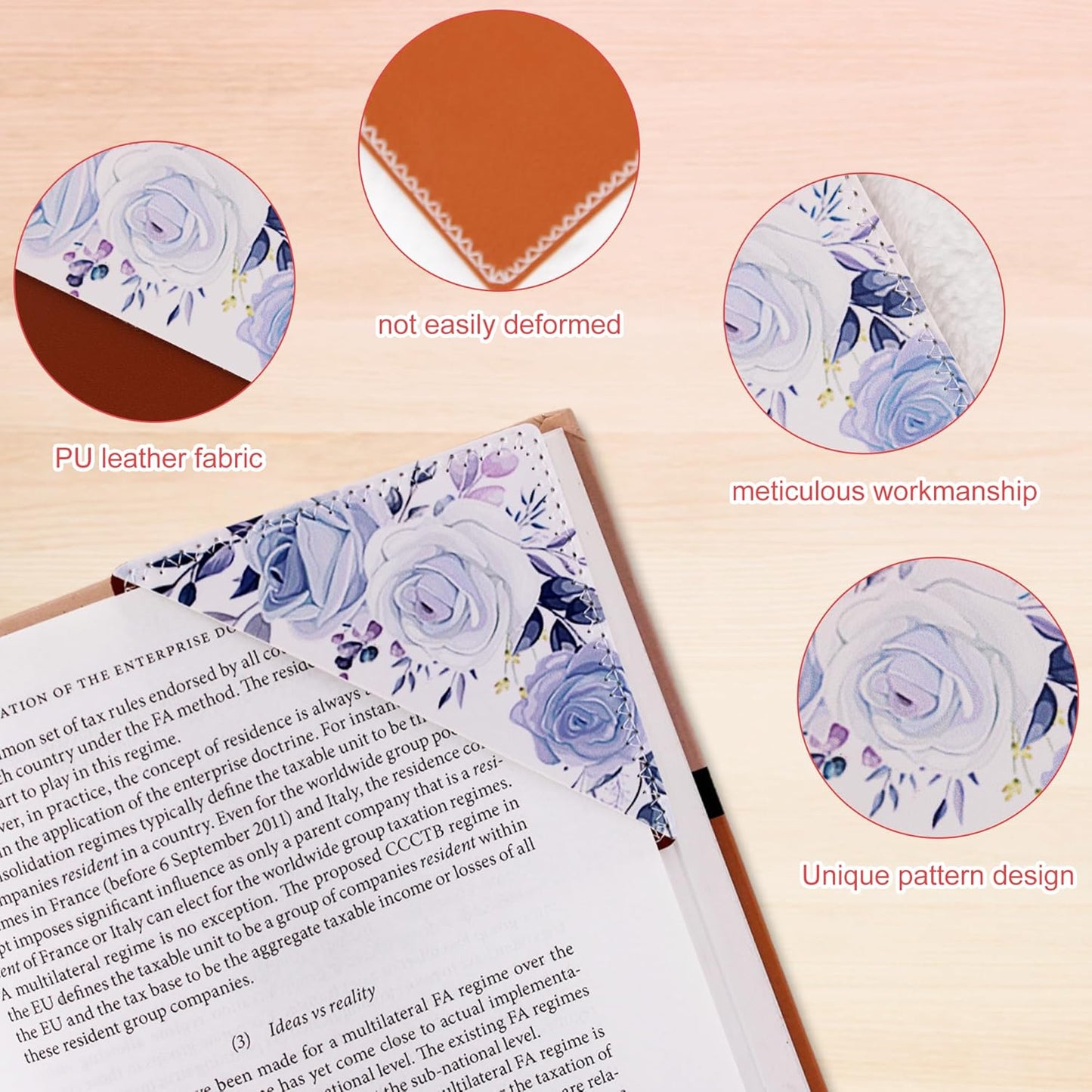 4 Pieces Leather Bookmarks, Cute Book Accessories for Reading Lovers, Page Markers for Women Men Kids Students Teachers Retirement Birthday Gift (Floral Print)