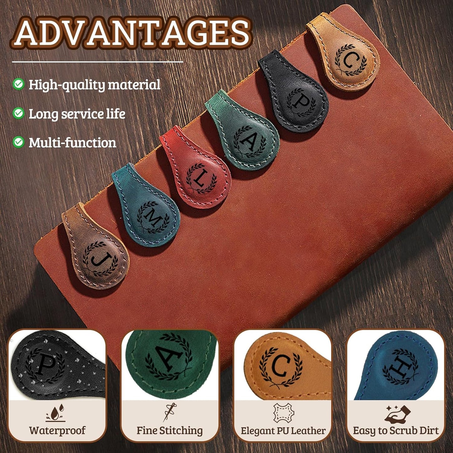 Personalized Magnetic Leather Bookmark - 26 Letters Vintage Engraved Book Marks,Custom Bookmark with Initial,Bookmarks for Women,Reading,Book Lovers (Blue, M)