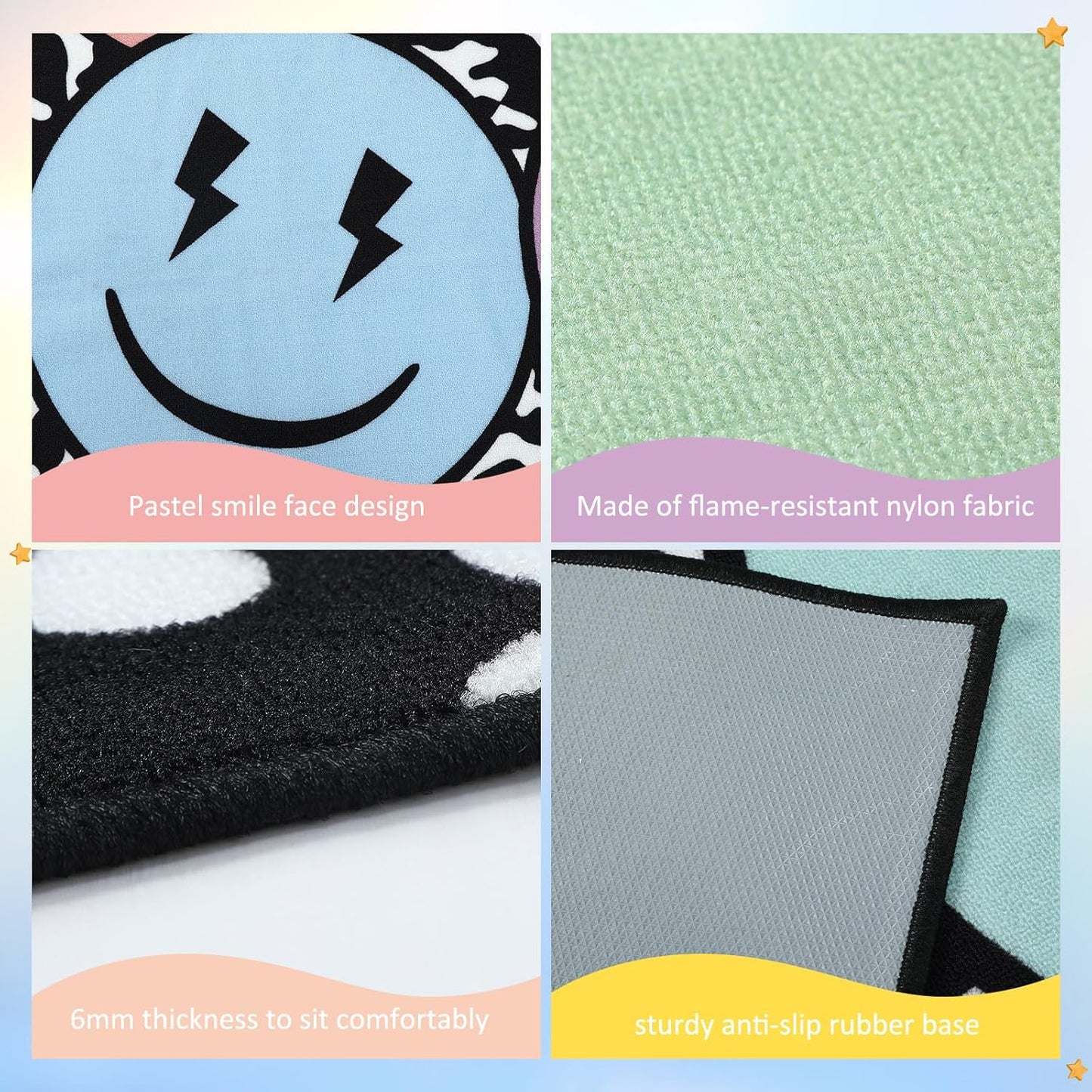 Nuanchu 1 Pack Large Pastel Face Classroom Area Rug 12.1' X6. 5' Composition Base Smile Educational Area Rug Colorful Classroom Decor Pastel Play Carpet for Teaching and Playroom