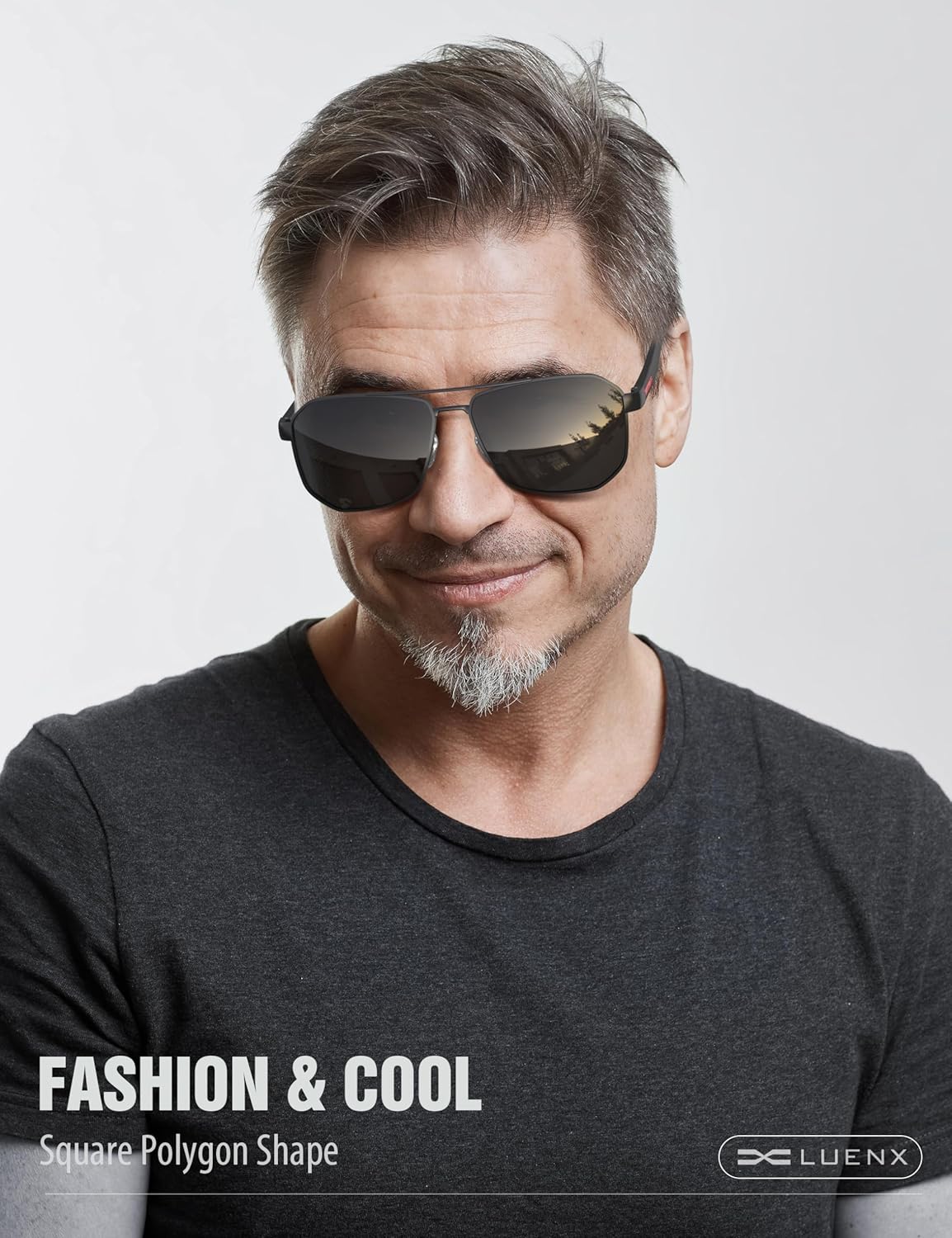 LUENX Aviator Sunglasses for Men Square Polarized Polygon Lens - UV 400 Protection with Accessories Driving Outdoor