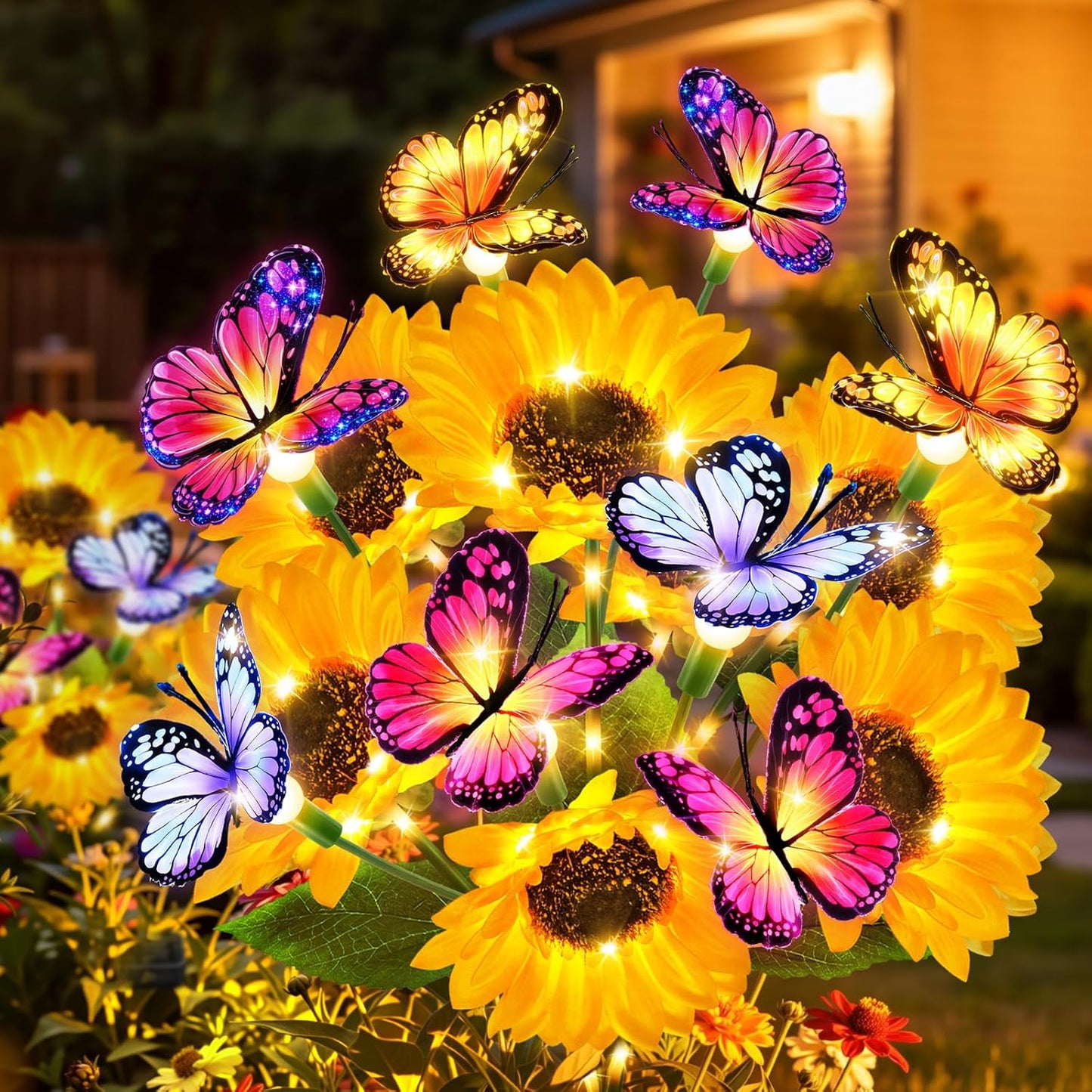 Solar Sunflower Lights Outdoor, 3 Pack Solar Garden Lights with Butterfly Decor, IP65 Waterproof Outdoor Solar Lights for Yard, Garden, Pathway, Patio Decor, Best Mother’s Day Gift Ideas for Mom