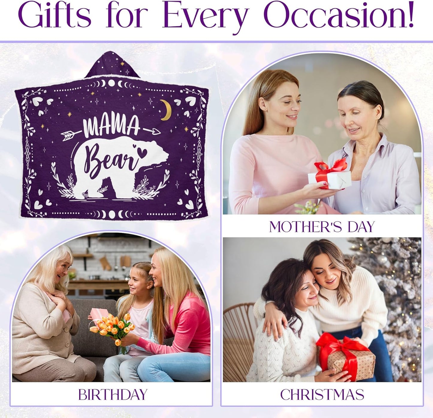 GEEMBI Birthday Gifts for Mom from Daughter and Son - Purple Mama Wearable Blanket Hoodie 47x72 in - Mothers Day and Birthday Gifts for Women, Mama Gift for Women, Gift for Mother in Law