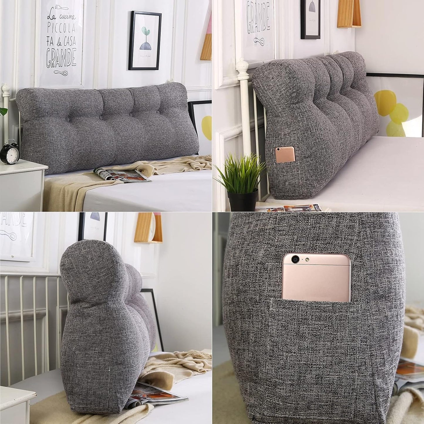 Large Bolster Headboard Pillow,Rectangular Perfect Lumbar Pillow, Bed Rest Positioning Support Reading Headboard Cushion for Day Bed & Bunk Bed,with Removable Cover