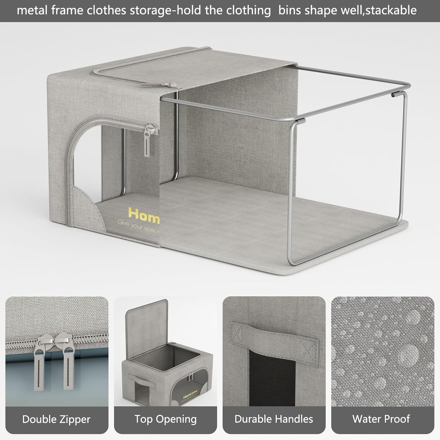 3 Packs Storage Boxes for Clothes Collapsible Storage Bins with Cedar Wood Piece, Linen with Metal Supports and Durable Handles Metal Storage box,Clear Window with Zippers (Light Grey,70L)