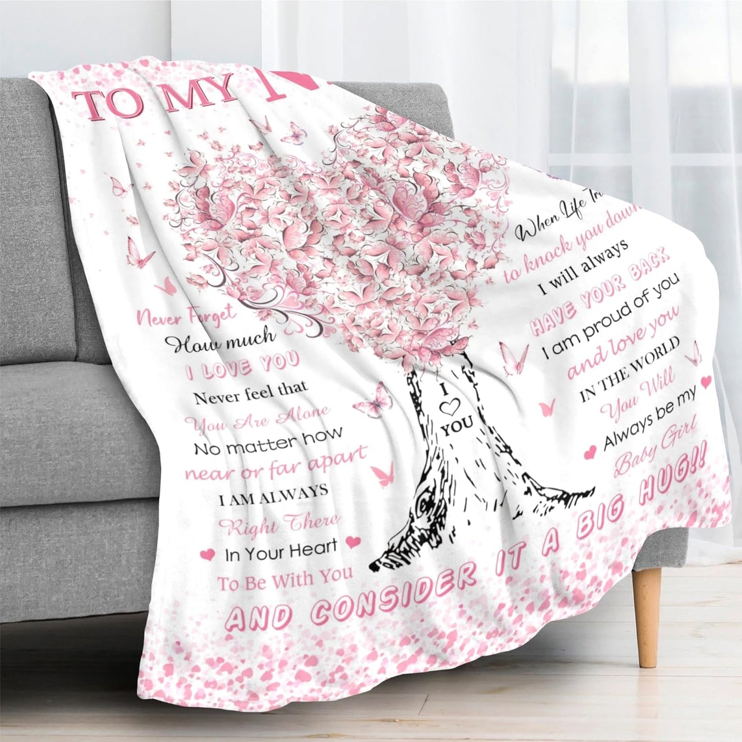 Niece Gifts from Aunt Uncle, Birthday Gifts for Niece, Unique Pink Heart Tree Girls Throw Blanket Gifts for Graduation Christmas Wedding Quinceanera, Super Soft Warm Blankets 60"X50" to My Best Niece