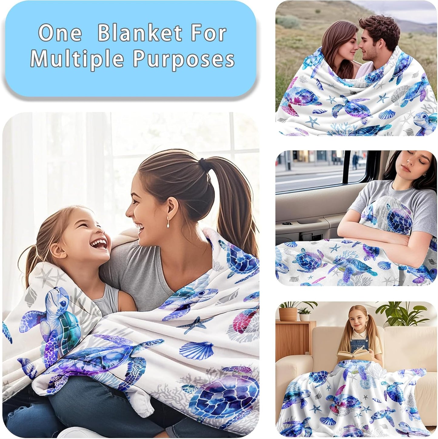 Sea Turtle Blanket Gifts Soft Flannel Turtles Loves Throw Blanket Bedding Decor Ocean Turtle Gifts Stuff Merch for Kids Adults 50"x40" Blue-Turtle
