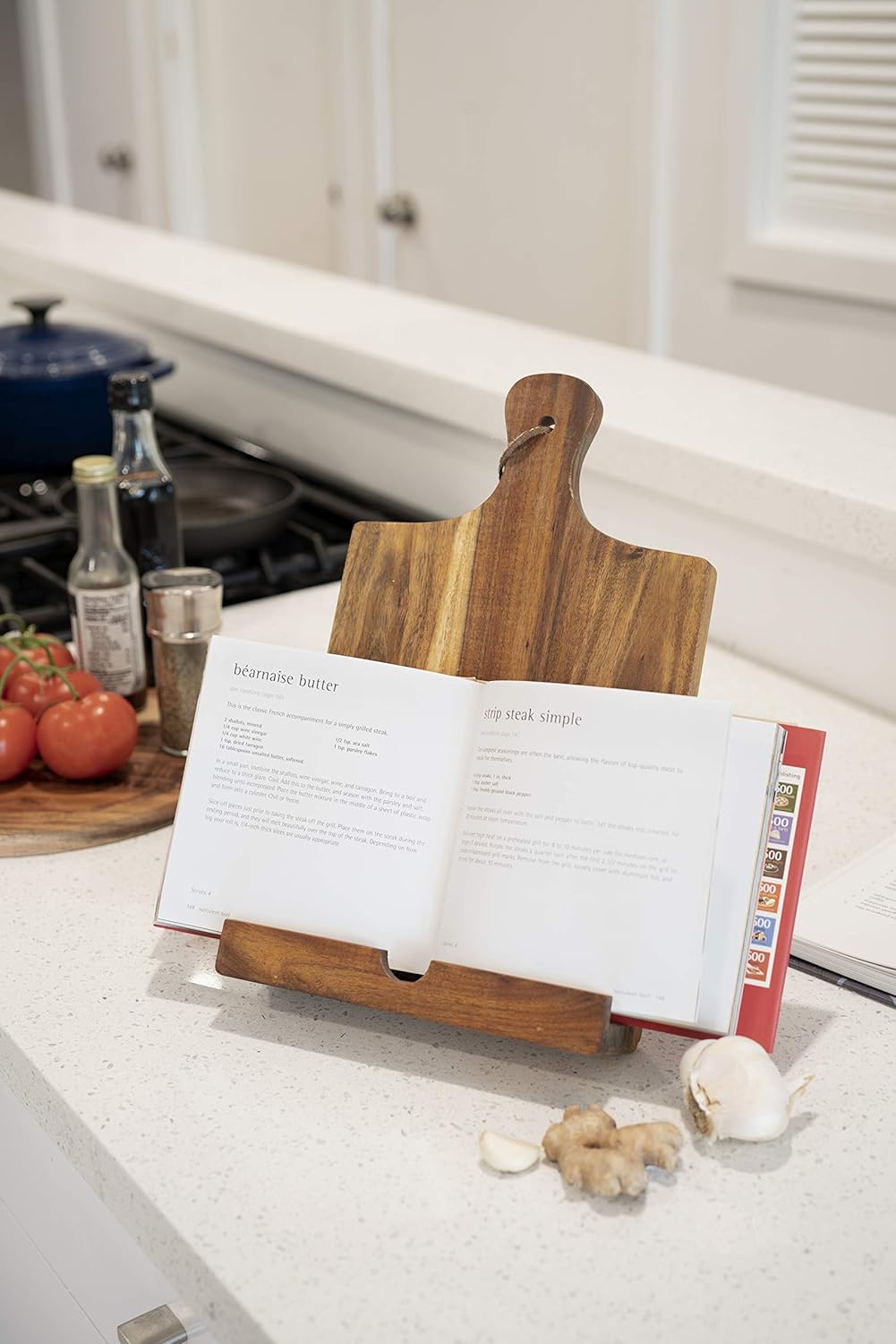 Twine Cookbook Stand, Acacia Wood Tablet Stand, Recipe Book Holder, Rustic Kitchen Decor Countertop Display, Acacia Wood, Set of 1