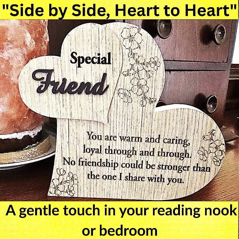UNIDECO Friend Plaques For Women, Unique Gifts For A Special Friend, Special Gifts For Women Friends, Wooden Heart Decor For Shelf, Friendship Plaque, Best Friends Forever, Friendship Day Decorations