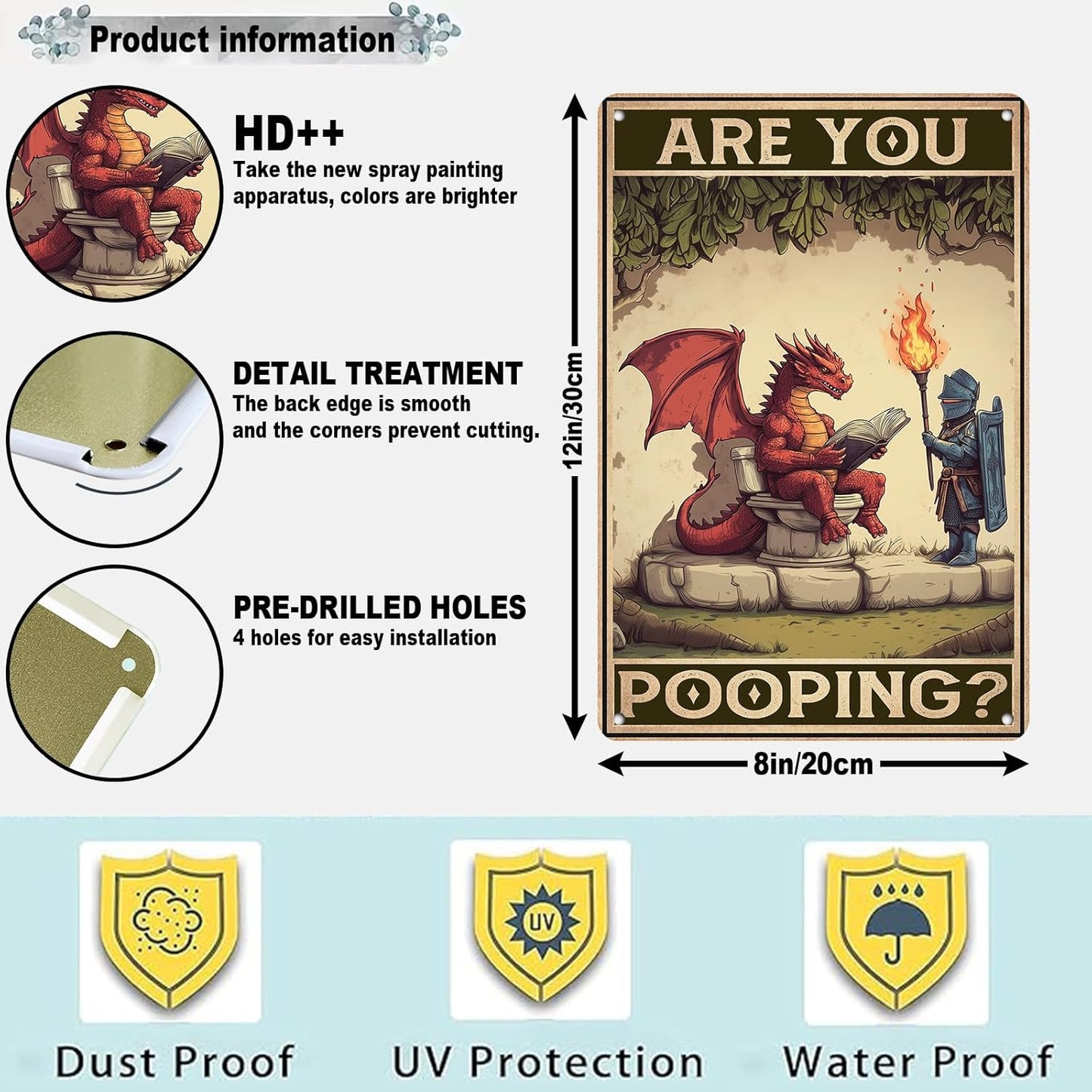 Vintage Dragon Tin Signs Are You Pooping Retro Dragon Metal Sign Dragon Signs Wall Decor Funny Wall Art Poster Decorative Painting Hanging on Wall for Bathroom Toilet Store 12 * 8in