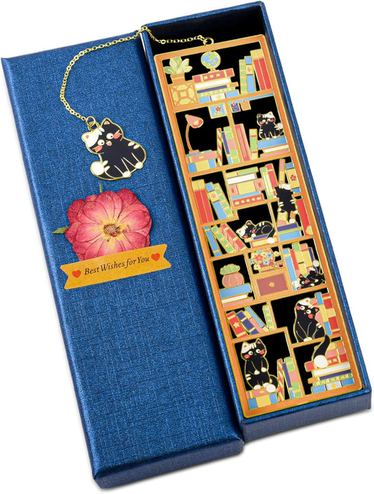 Black Cat Metal Bookmark with Charm and Gift Box, Bookmarks for Women, Reading, Book Mark Gifts for Cat Lover, Teacher, Graduation, Reader, Book Lover, Friends, Bestie, Mom, Dad