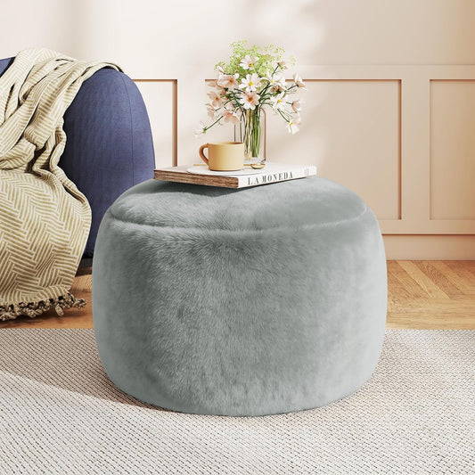 Round Stuffed Pouf Ottoman for Foot Rest, A Round Modern Foam Filled Poufs, Floor Chair for Living Room, Nursery, Dorm, A Soft Modern Foot Stool Perfect to Rest Your Feet (Grey, 20Inch)
