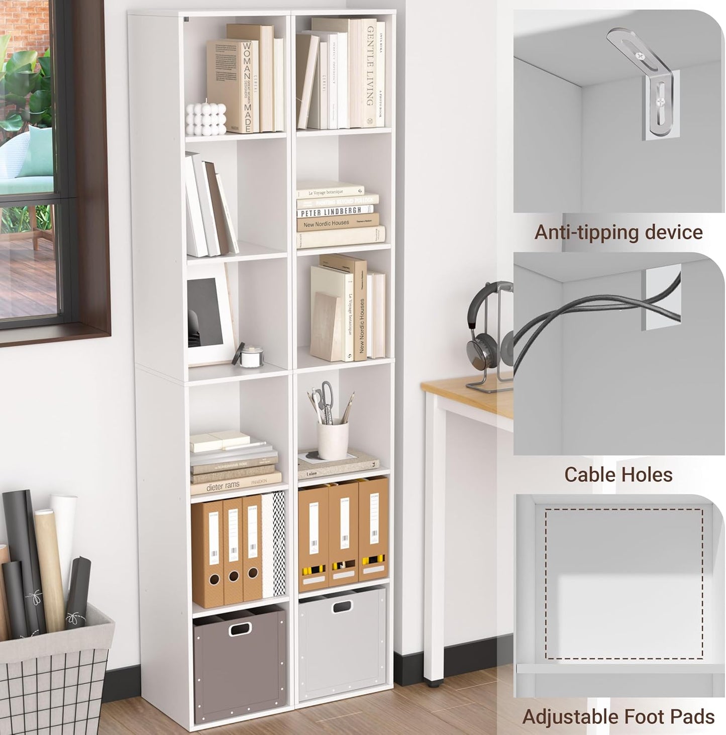 6 Cube Storage Organizer, 6 Tier Cube Low Bookcase Freestanding Storage Display Organizer, Six-Cubes Open Shelf Bookshelf for Home Office (White, 6-Cube)